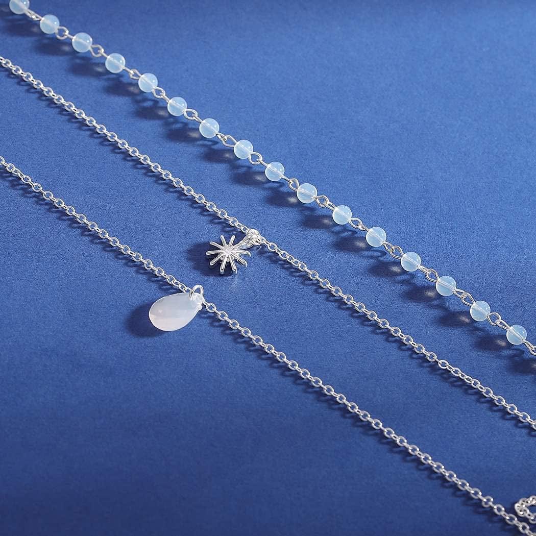 Boho Layered Necklaces Small Beaded Necklace Chains Gold Short Necklace Chain Sun Opal Pendant Necklace Glass Beads Surfer Dainty Delicate Handmade Necklace Jewelry for Women and Girls