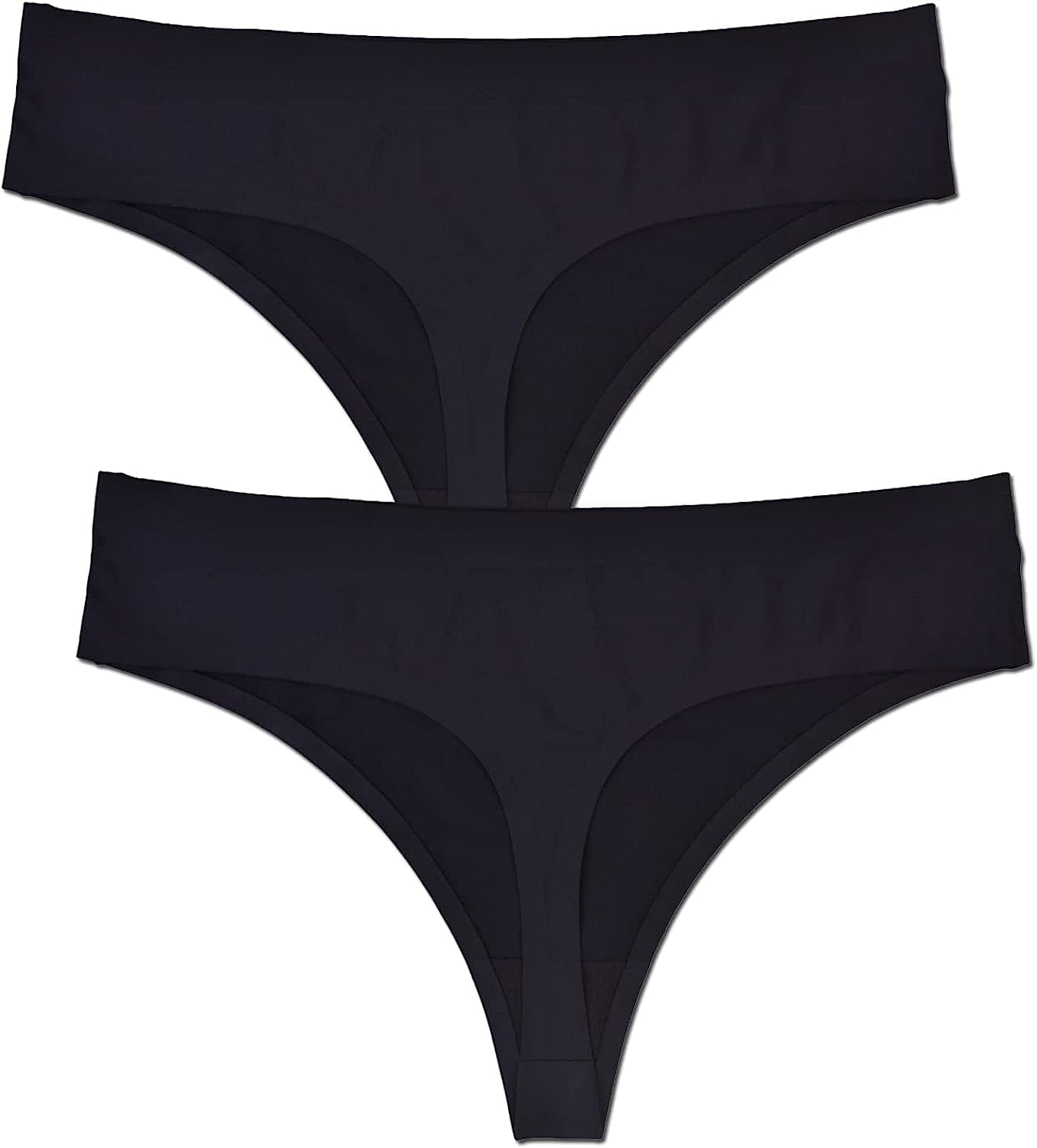 Bolivelan Womens Mid-Rise Seamless Thongs Comfy Underwear G-Strings Panties Black (2 Pack) / 8