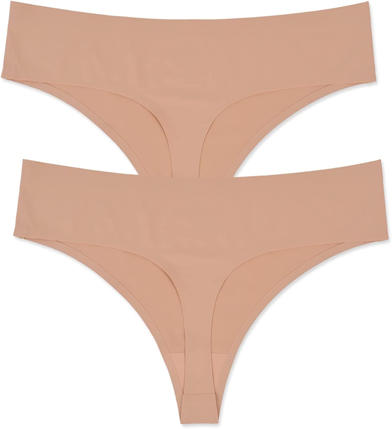 Bolivelan Womens Mid-Rise Seamless Thongs Comfy Underwear G-Strings Panties Nude (2 Pack) / 8