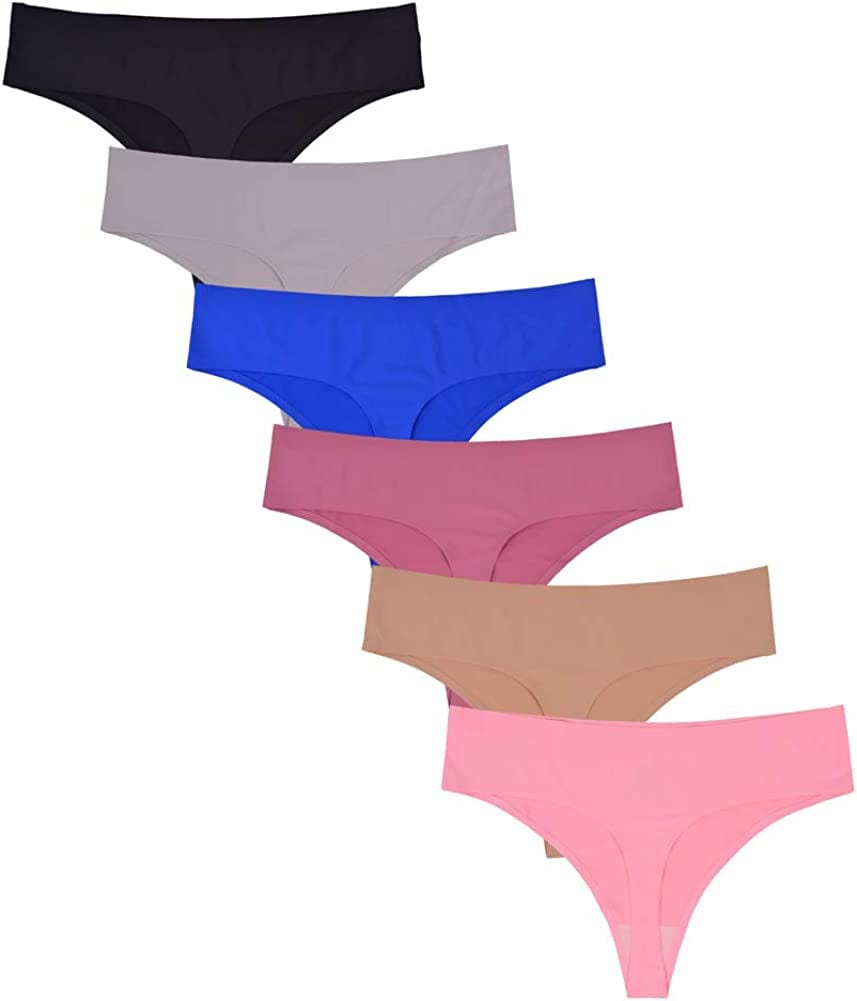 Bolivelan Womens Mid-Rise Seamless Thongs Comfy Underwear G-Strings Panties 6 Colors (6 Pack) / 8