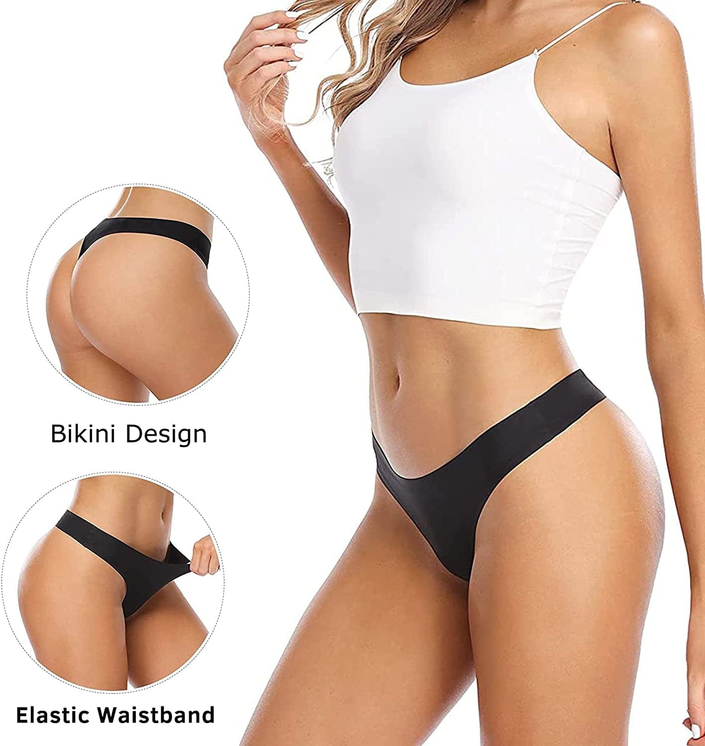 Bolivelan Womens Mid-Rise Seamless Thongs Comfy Underwear G-Strings Panties