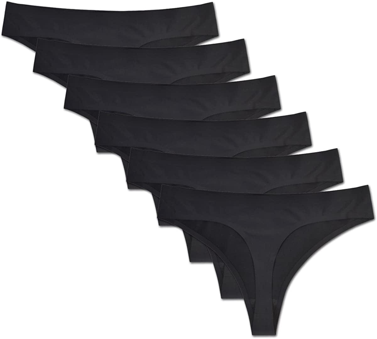 Bolivelan Womens Mid-Rise Seamless Thongs Comfy Underwear G-Strings Panties Black (6 Pack) / 8