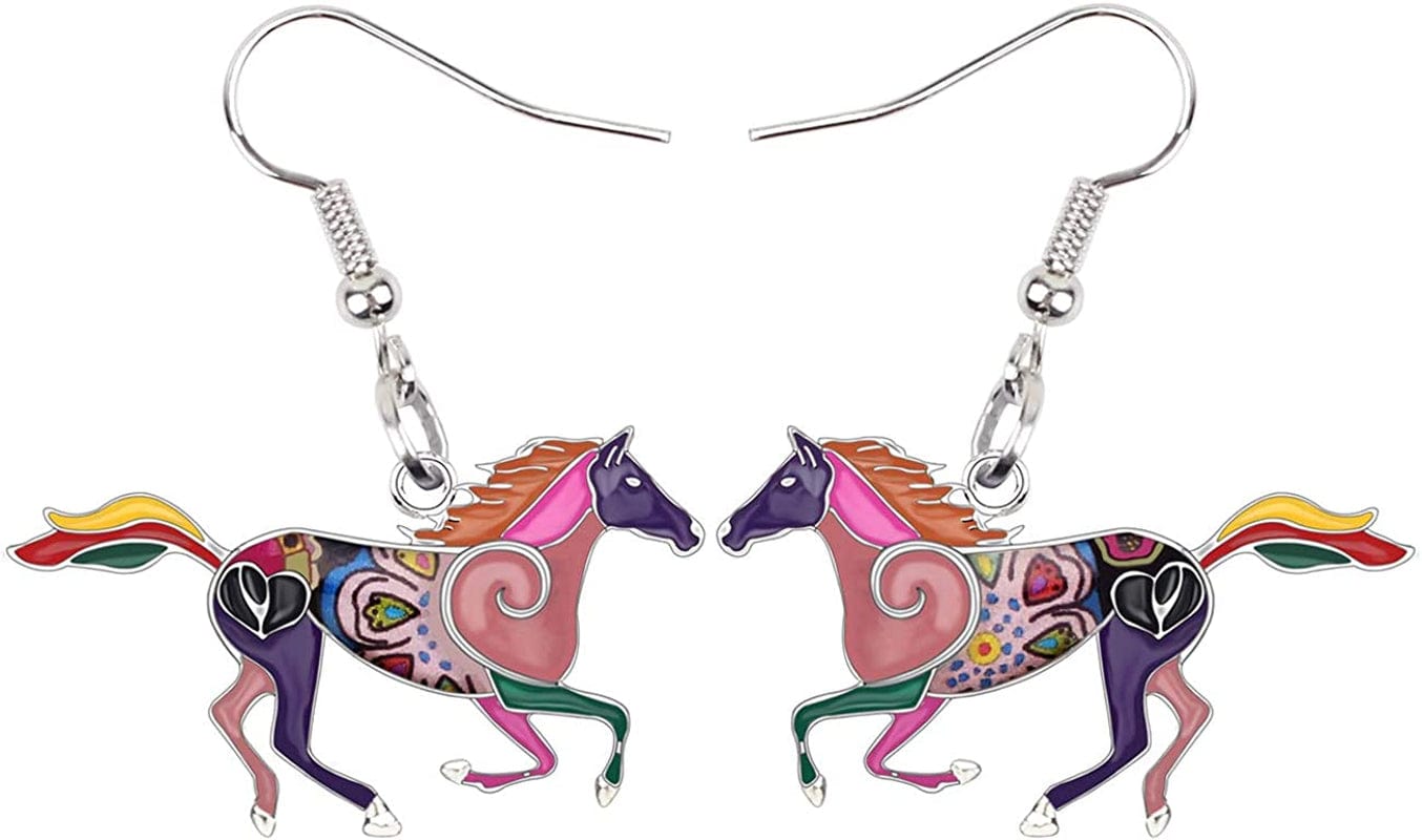 BONSNY Enamel Alloy Colorful Horse Earrings for Women Girls Kids Animal Lover Statement Jewelry Purple