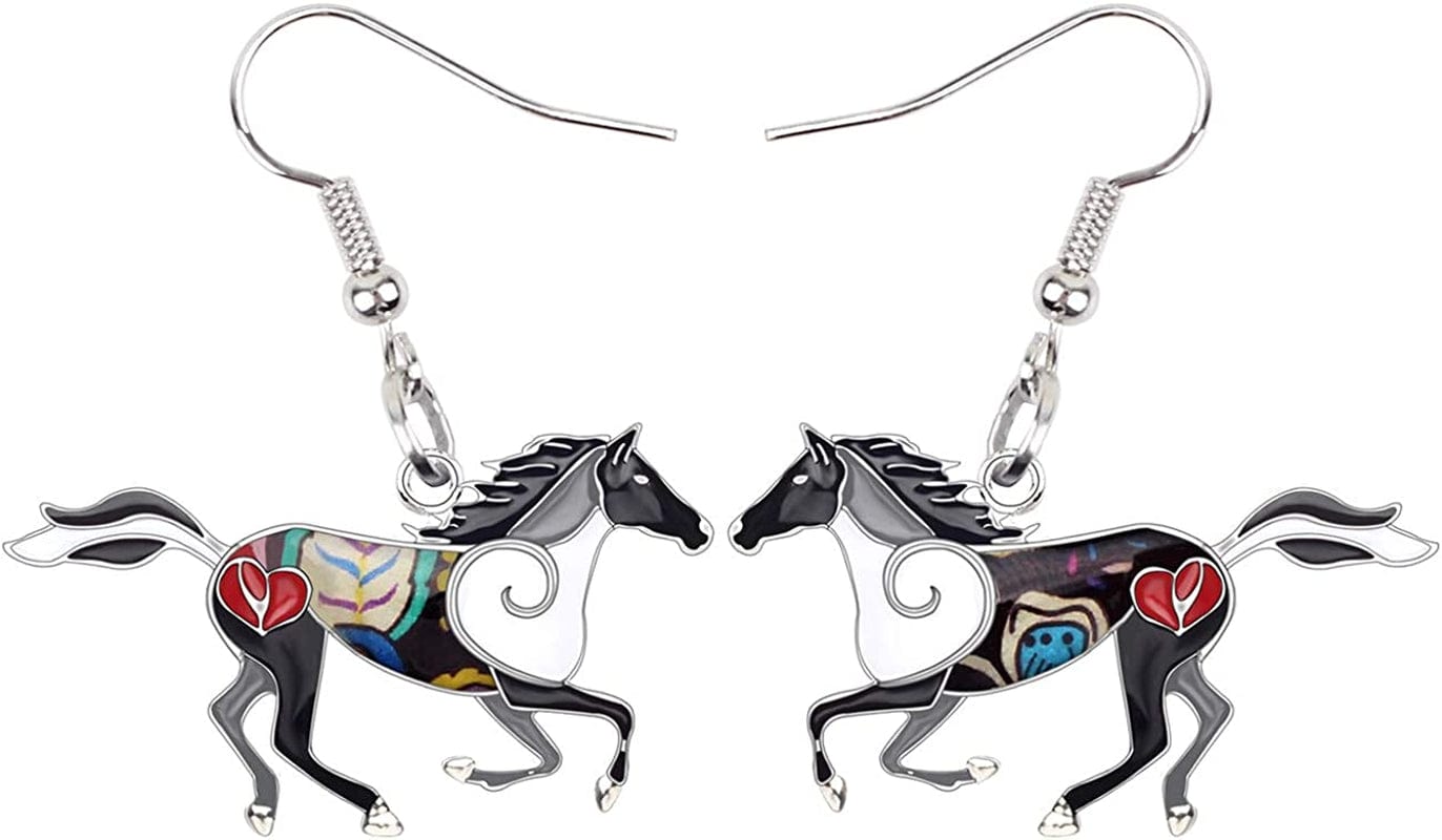 BONSNY Enamel Alloy Colorful Horse Earrings for Women Girls Kids Animal Lover Statement Jewelry Black
