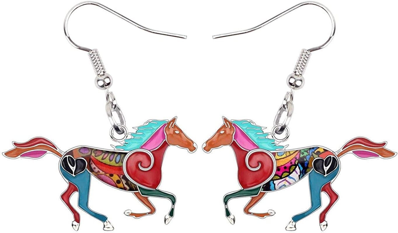 BONSNY Enamel Alloy Colorful Horse Earrings for Women Girls Kids Animal Lover Statement Jewelry Multicolor