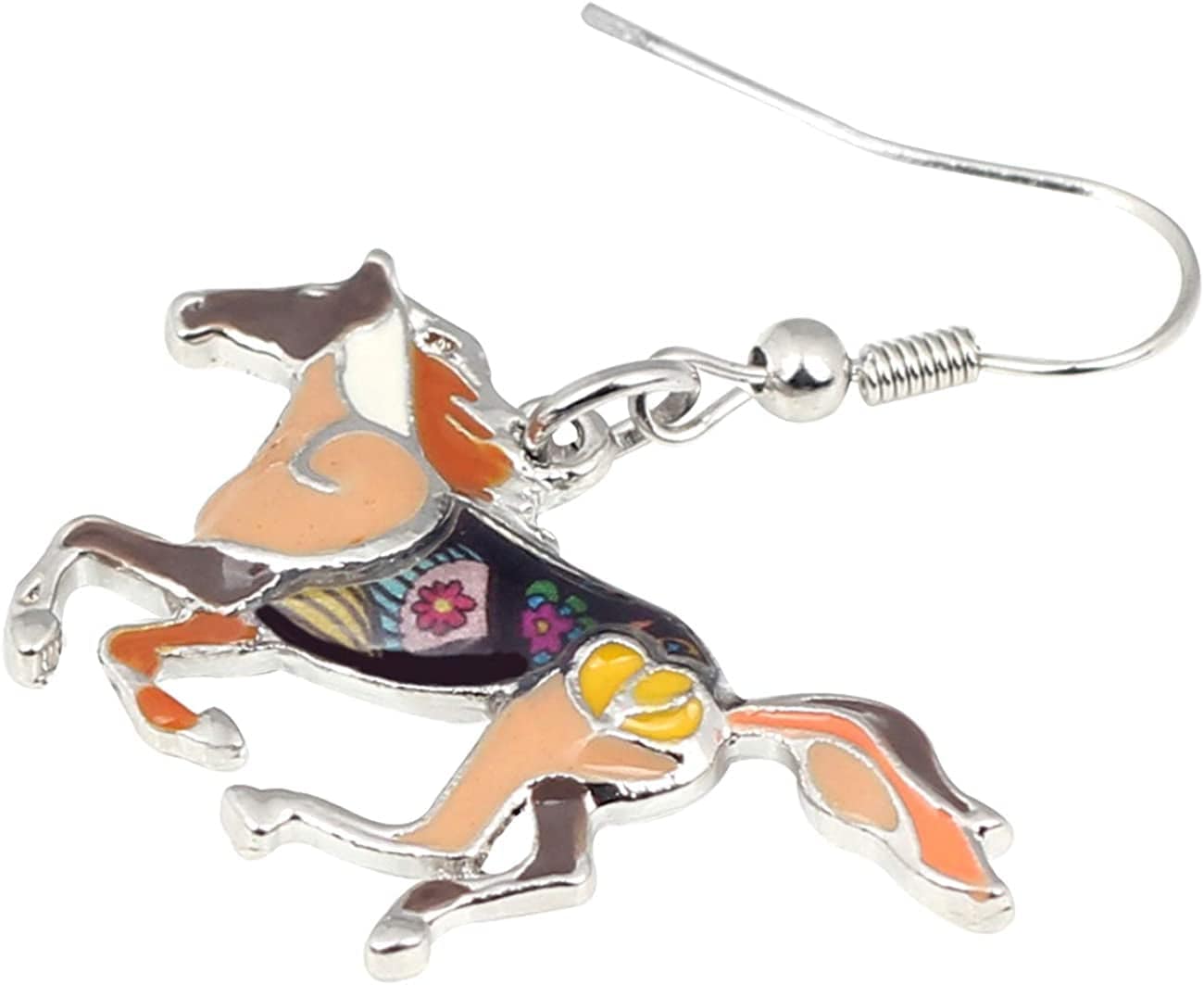 BONSNY Enamel Alloy Colorful Horse Earrings for Women Girls Kids Animal Lover Statement Jewelry