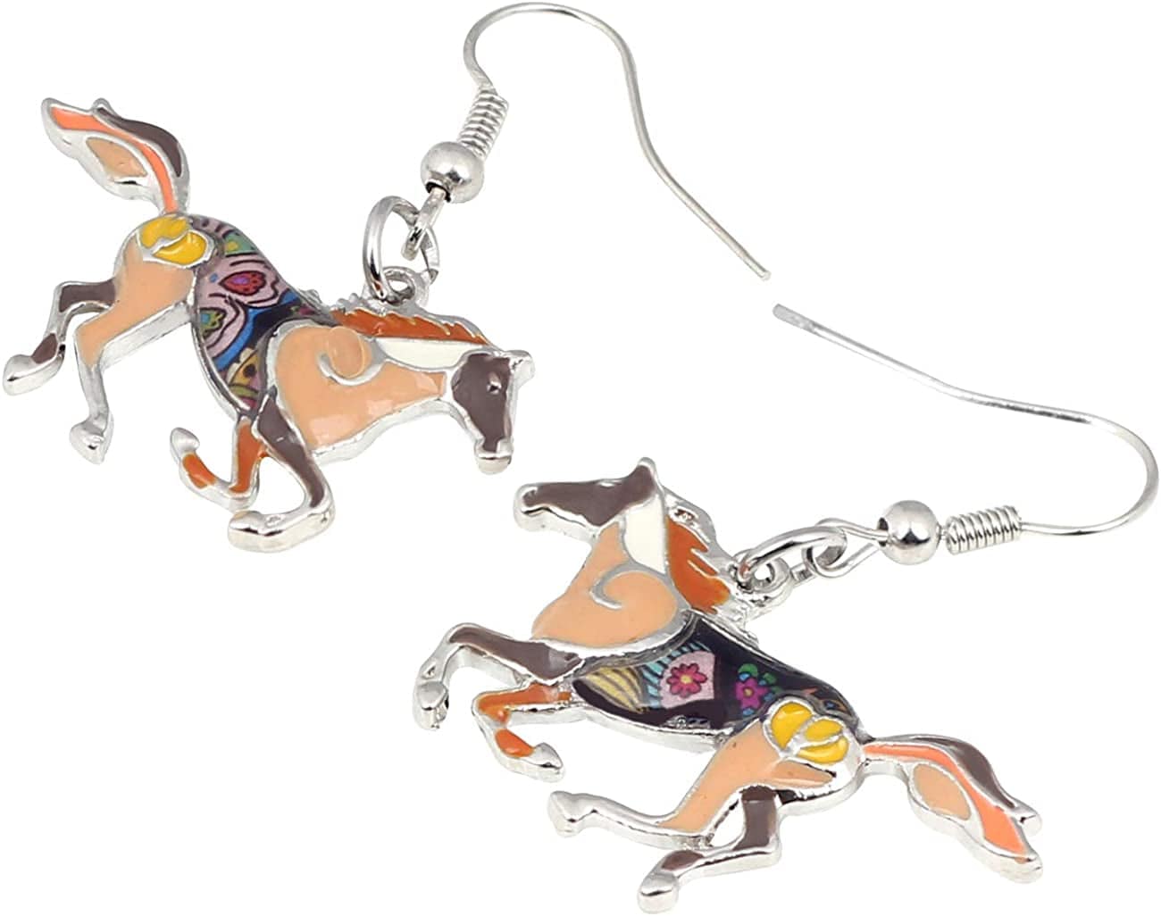 BONSNY Enamel Alloy Colorful Horse Earrings for Women Girls Kids Animal Lover Statement Jewelry