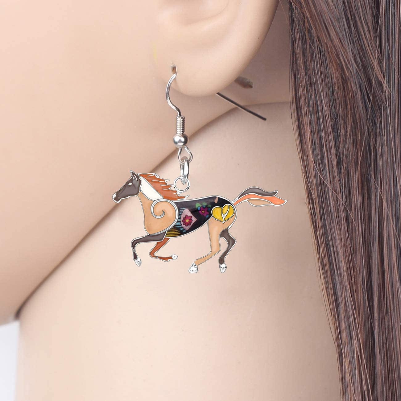 BONSNY Enamel Alloy Colorful Horse Earrings for Women Girls Kids Animal Lover Statement Jewelry
