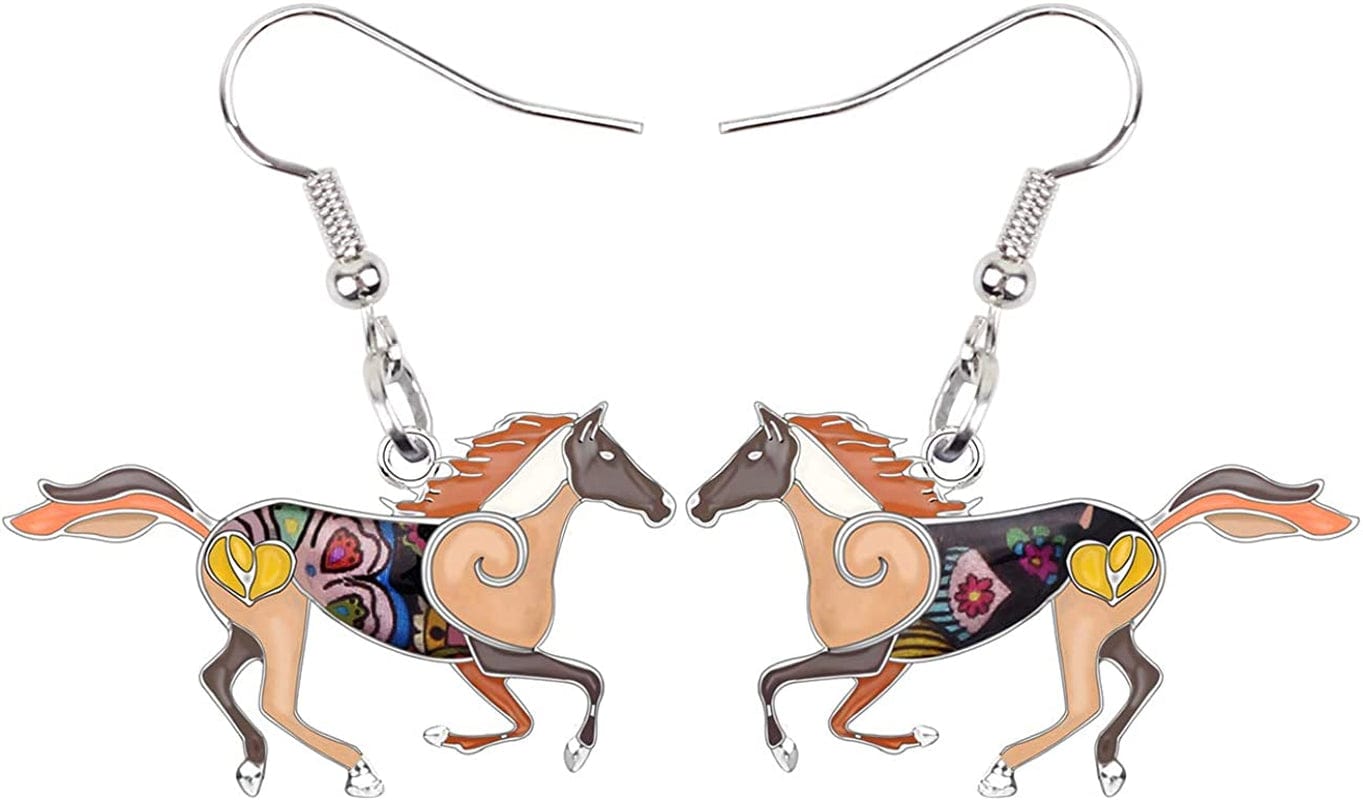 BONSNY Enamel Alloy Colorful Horse Earrings for Women Girls Kids Animal Lover Statement Jewelry Brown