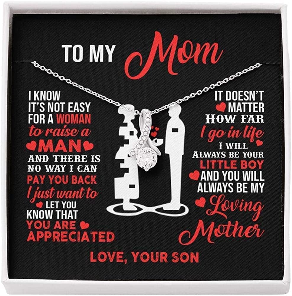 Bonus Mom Necklace Gifts Step Mom Mothers Day Gift Stepped up Mom from Step Daughter Stepson to My Bonus Mom Pendant Jewelry Present with Message Card and Gift Box. Gift for Stepmom. Bonus Mom Gift. Necklace for Mom Black Little Boy / Standard Box