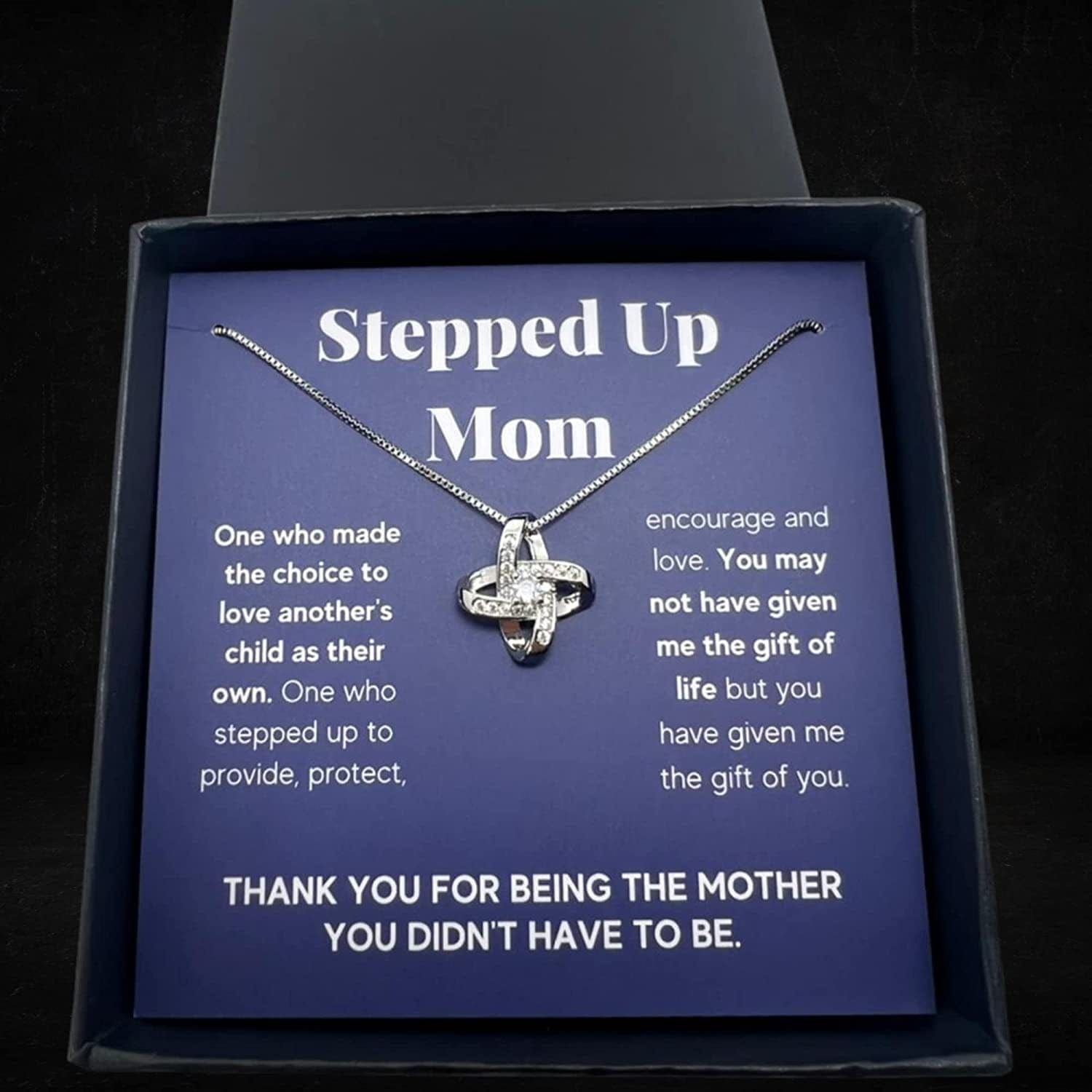 Bonus Mom Necklace Gifts Step Mom Mothers Day Gift Stepped up Mom from Step Daughter Stepson to My Bonus Mom Pendant Jewelry Present with Message Card and Gift Box. Gift for Stepmom. Bonus Mom Gift. Necklace for Mom