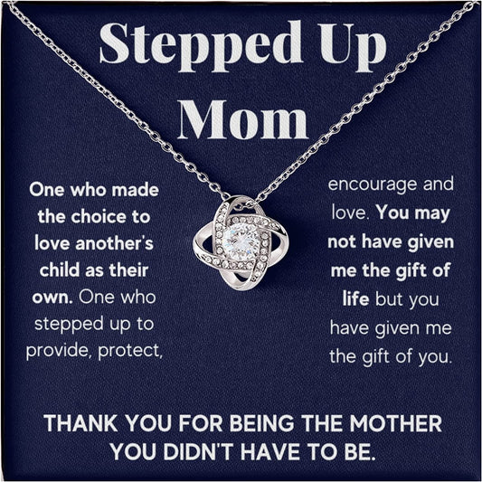 Bonus Mom Necklace Gifts Step Mom Mothers Day Gift Stepped up Mom from Step Daughter Stepson to My Bonus Mom Pendant Jewelry Present with Message Card and Gift Box. Gift for Stepmom. Bonus Mom Gift. Necklace for Mom Step Mom Knot / Standard Box