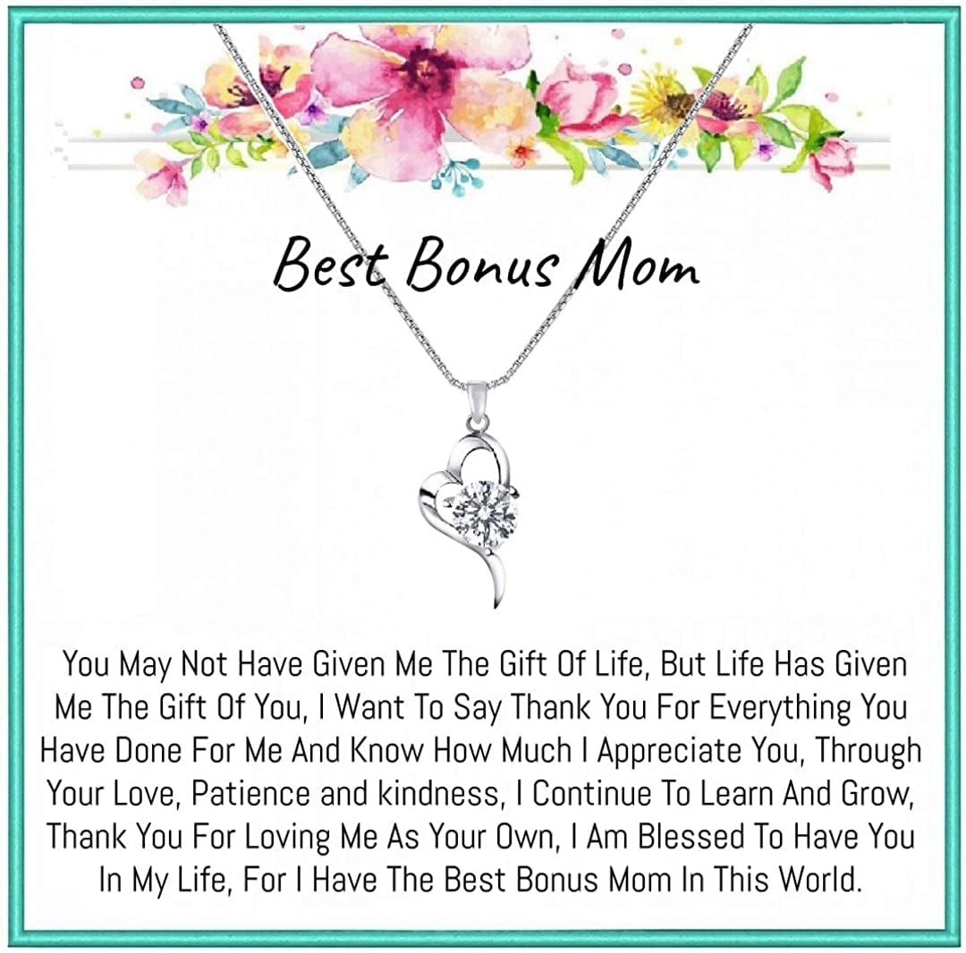 Bonus Mom Stepmom Birthday Gift, Step Mom Necklace, Stepmom Jewelry Heart