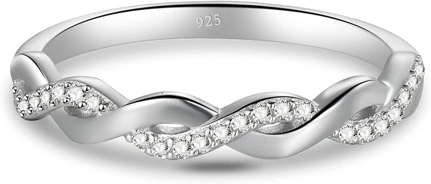 BORUO Twisted Infinity Celtic Knot Ring - 925 Sterling Silver Rings for Women - Knot Ring - Infinity Shape Cubic Zirconia Ring - 925 Infinity Sterling Silver Rings for Special Occasions, Stackable, 1.7Mm, Size 4-12