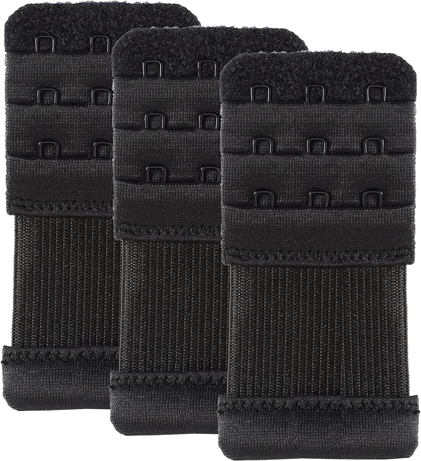 Bra Extender 3 Hook Elastic Stretchy Bra Band Extension 3Pcs-Pack Black, 3 Hook, 0.5inch(1.3cm) / One Size