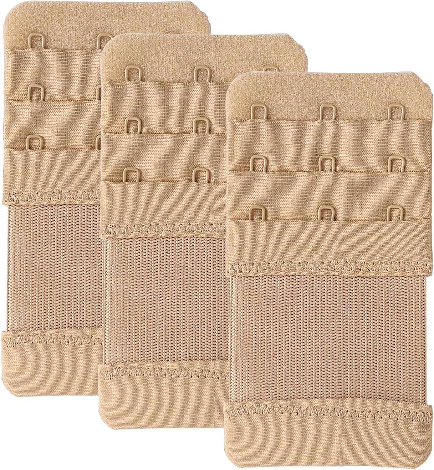 Bra Extender 3 Hook Elastic Stretchy Bra Band Extension 3Pcs-Pack Beige, 3 Hook, 0.75inch(1.9cm) / One Size