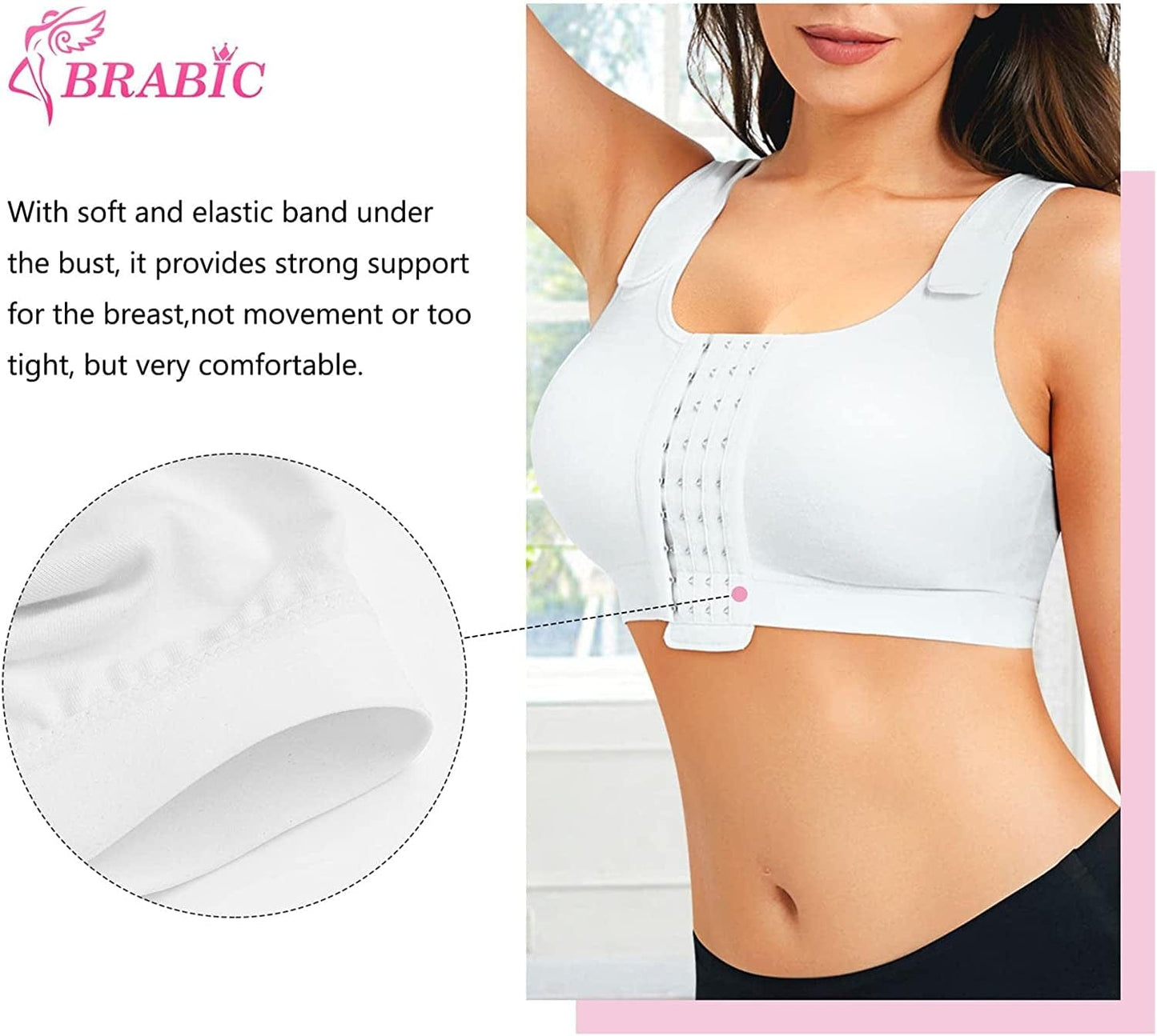 BRABIC Post Surgery Everyday Bras for Women Front Closure Mastectomy Support Bra with Adjustable Straps Wirefree