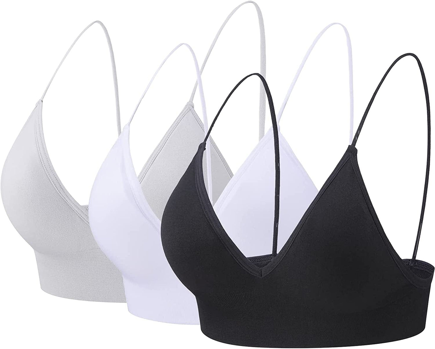 Bralettes for Women Wireless Triangle Bralettes Padded Wire Free V Neck Sleep Bra for Women Girls Black+white+grey / Medium