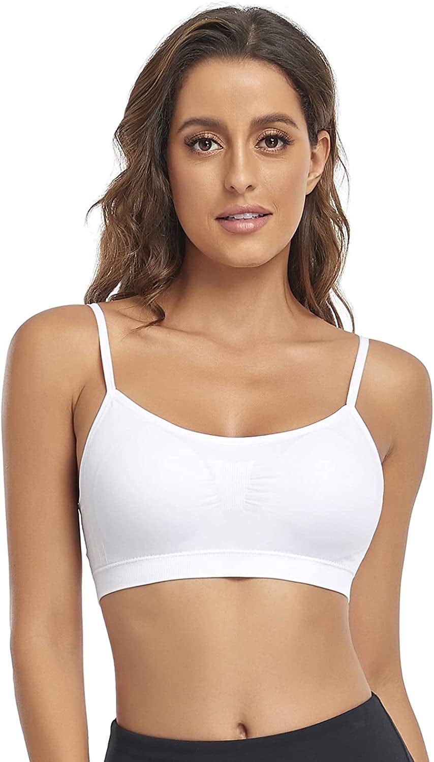 Bralettes Padded Cami Strap Bra, Seamless Sports Bra, Wireless Comfort Lightly T-Shirt Bra White / Large