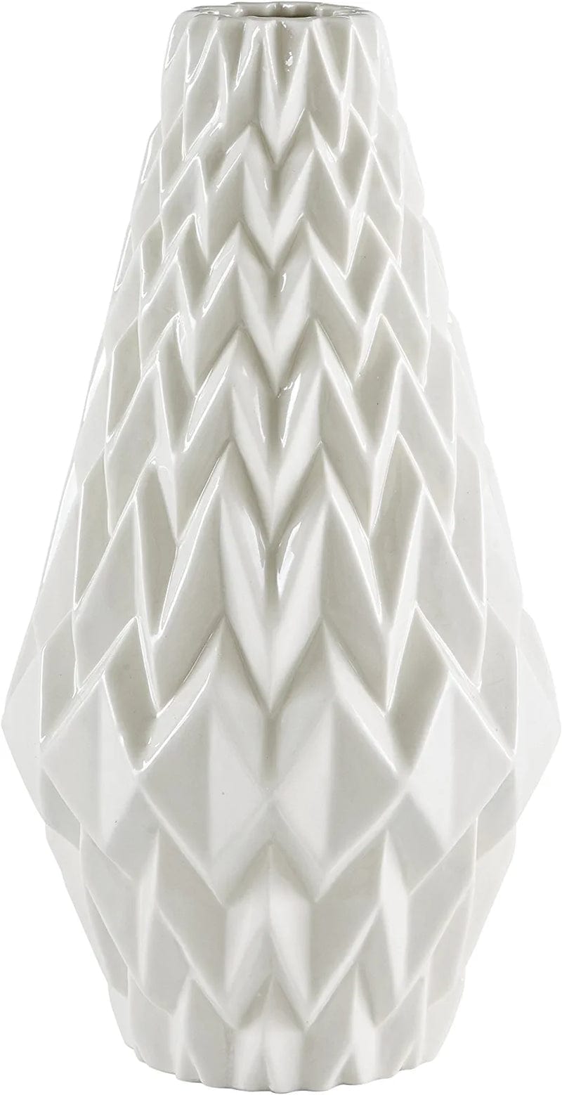 Brand – Rivet Modern Geometric Pattern Decorative Stoneware Vase, Large Centerpiece, 12.25"H, White White / Large