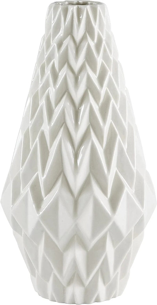 Brand – Rivet Modern Geometric Pattern Decorative Stoneware Vase, Large Centerpiece, 12.25"H, White White / Large