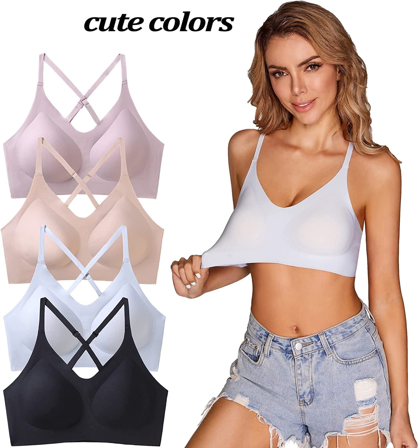 Bras for Women Comfort Seamless Bra, Cross Back Adjustable Bralette Bra, Wireless Everyday Bras for Women A-C Cup