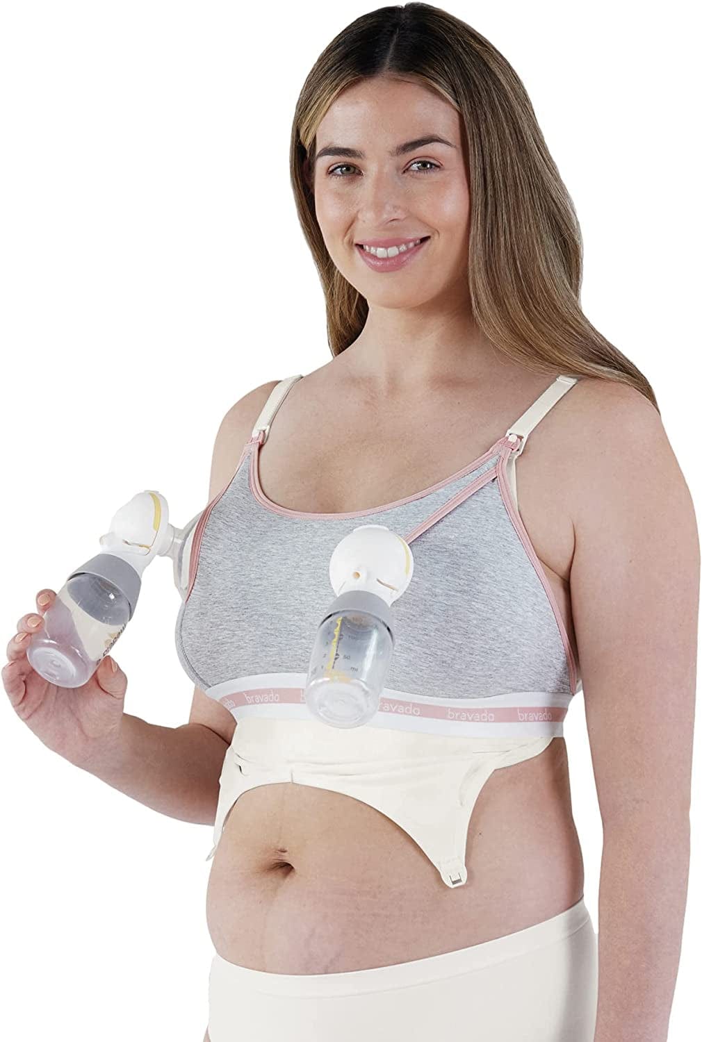BRAVADO! DESIGNS Pumping Bra Hands Free | Clip and Pump | Pumping Accessory | S-XL Dove Heather - Sustainable Fabric / Small