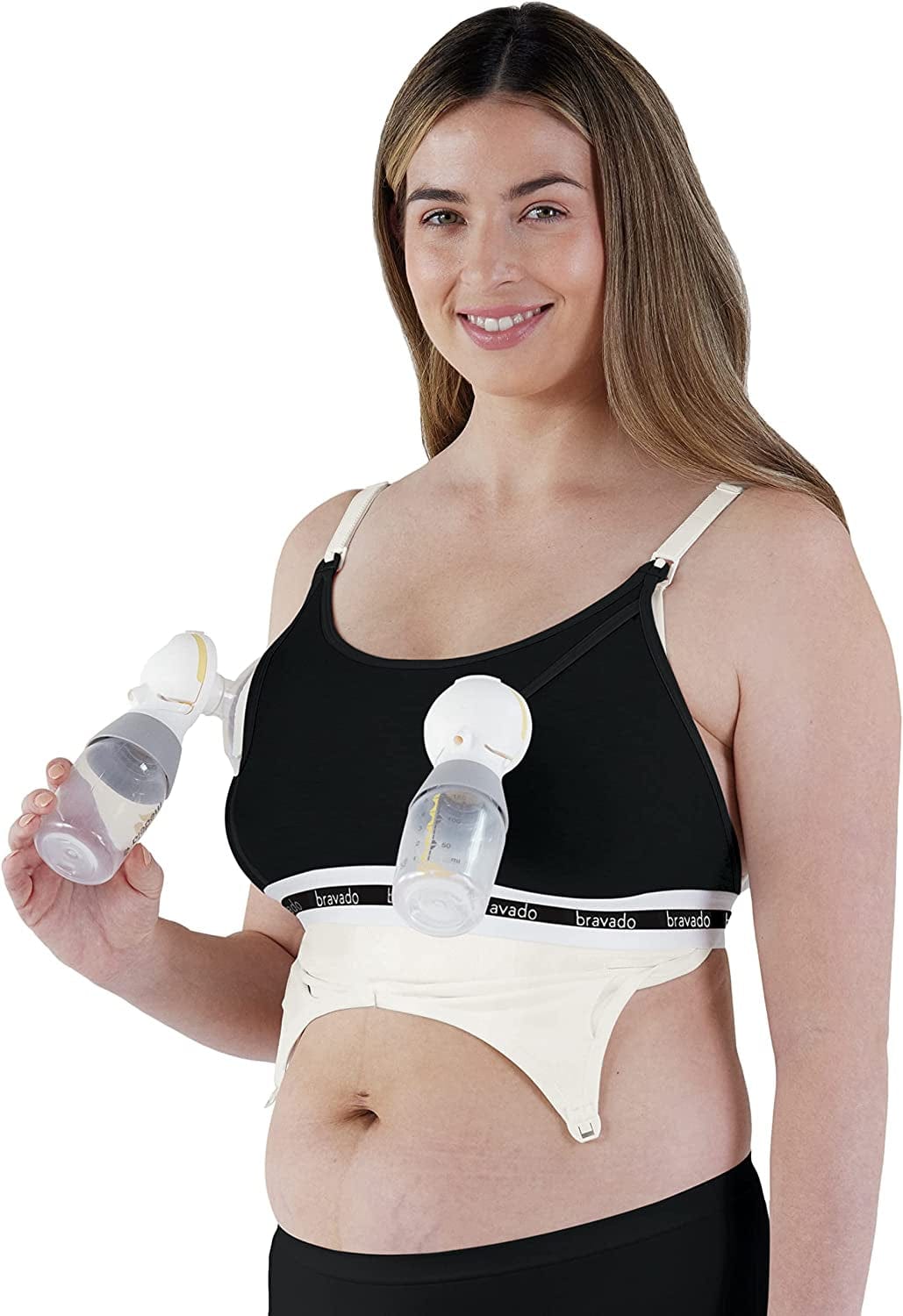 BRAVADO! DESIGNS Pumping Bra Hands Free | Clip and Pump | Pumping Accessory | S-XL Black - Sustainable Fabric / X-Large