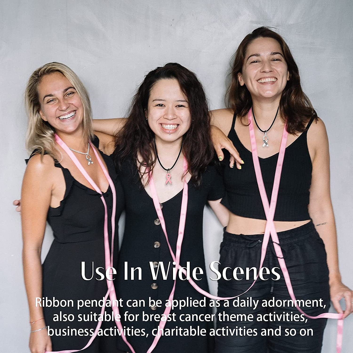 Breast Cancer Awareness Charms Pink and Silver Ribbon Charm Beads Hope Ribbon Pendant Charms for DIY Jewelry Craft Making Supplies