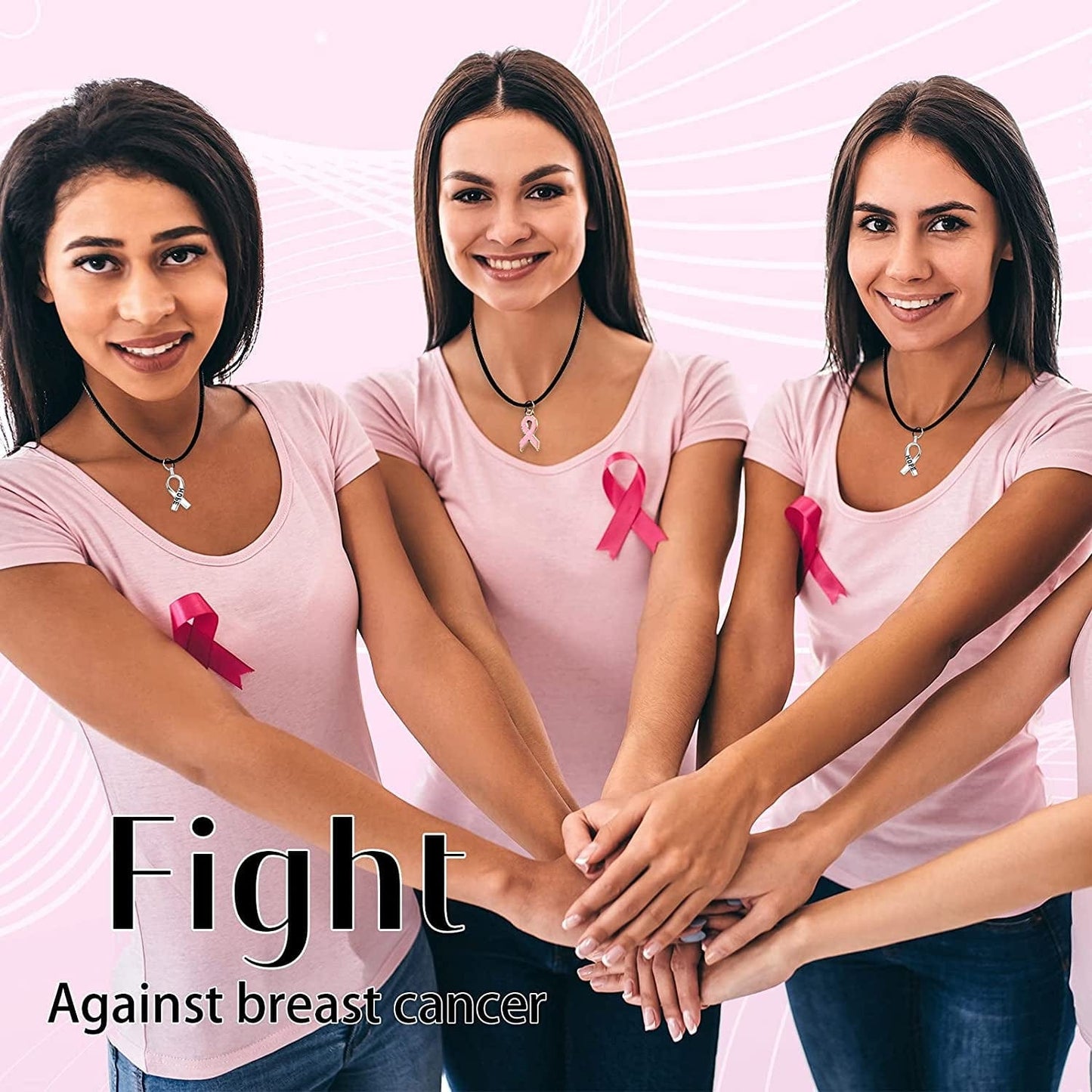 Breast Cancer Awareness Charms Pink and Silver Ribbon Charm Beads Hope Ribbon Pendant Charms for DIY Jewelry Craft Making Supplies