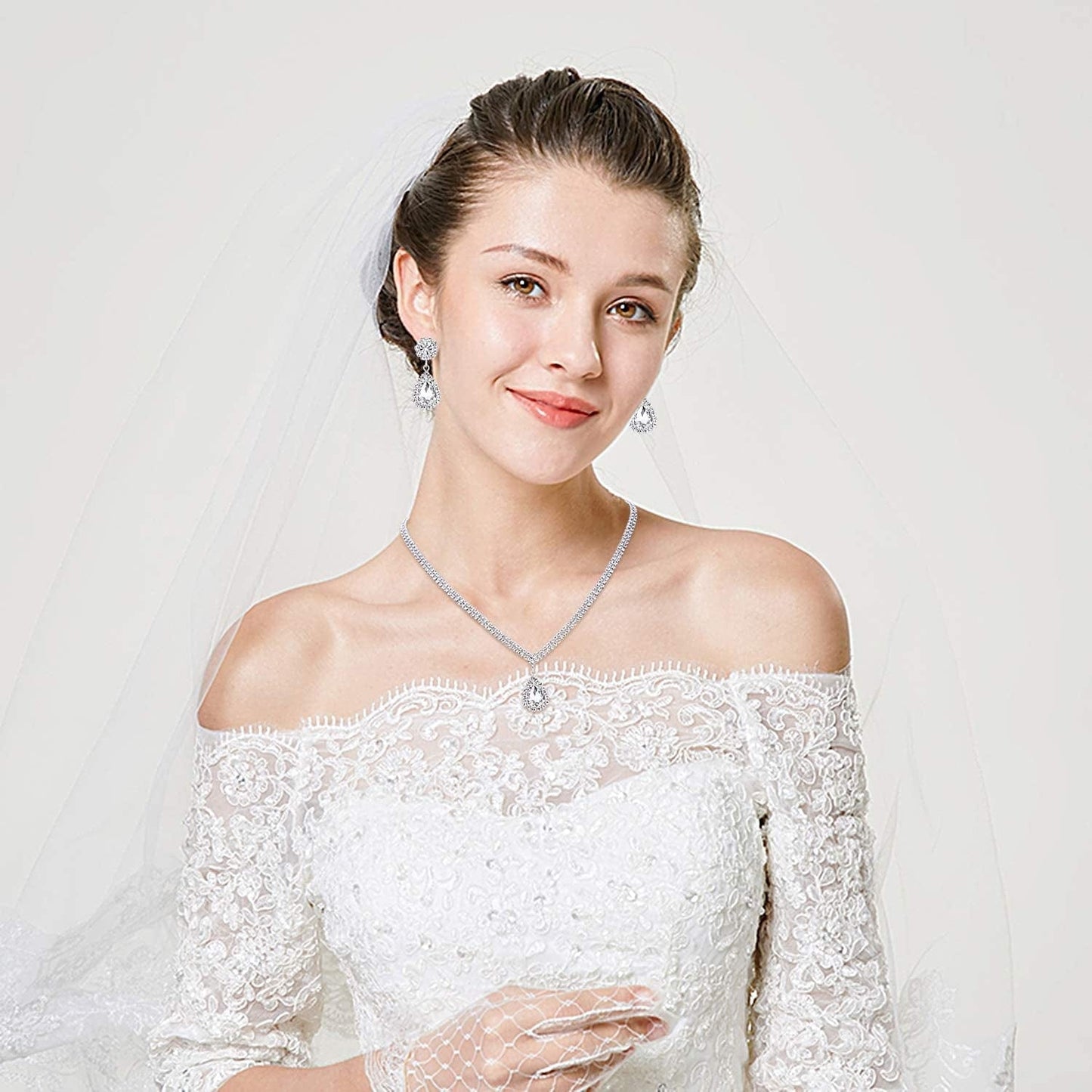Bridal Jewelry Set for Wedding Simple Necklace Teardrop Dangle Earrings Bracelets Crystal Prom Bridal Bridesmaid Tennis Jewelry Set