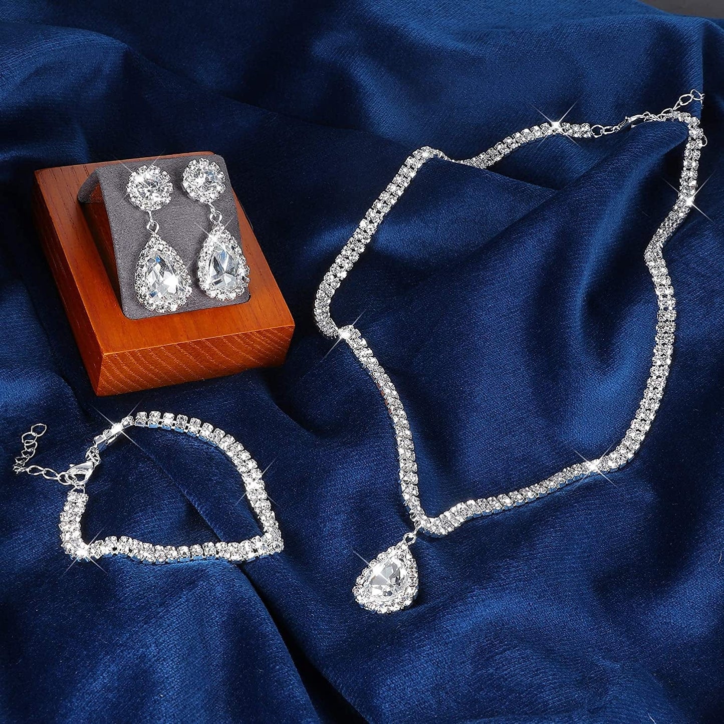 Bridal Jewelry Set for Wedding Simple Necklace Teardrop Dangle Earrings Bracelets Crystal Prom Bridal Bridesmaid Tennis Jewelry Set