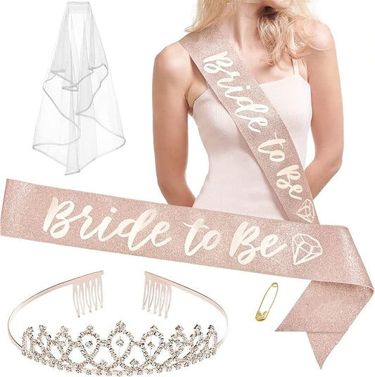 'Bride to Be' Bachelorette Party Decorations Kit | Rose Gold Glitter Sash,Veil , Rhinestone Tiara | Bridal Shower Supplies| Wedding Engagement Party Favors Gift Apparel & Accessories > Clothing Accessories > Sashes TSAYKITS