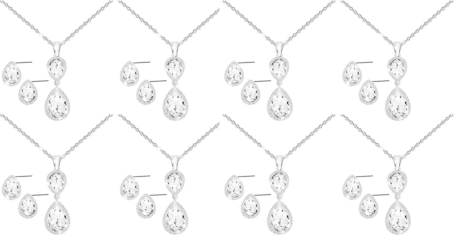 Bridesmaid Jewelry Set for Wedding of 4 6 8,Rose Gold Silver Bridesmaid Necklace Earrings Jewelry Gifts Set,Bridesmaid Proposal Gifts,Bacherlotte Shower Party Gift Set Silver-8SETS