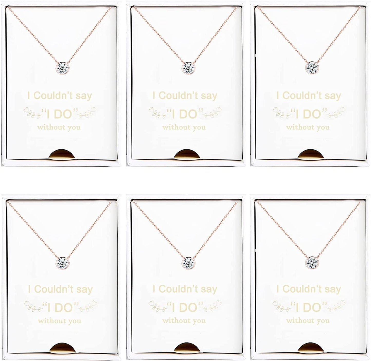Bridesmaid Necklace Gifts I Couldn'T Say I Do without You 14K Rose Gold Plated Cubic Zirconia Diamond Necklace round Diamond Pendant Bridesmaid Proposal Gift Necklace Set of 1/4/6 round-rose golden-6