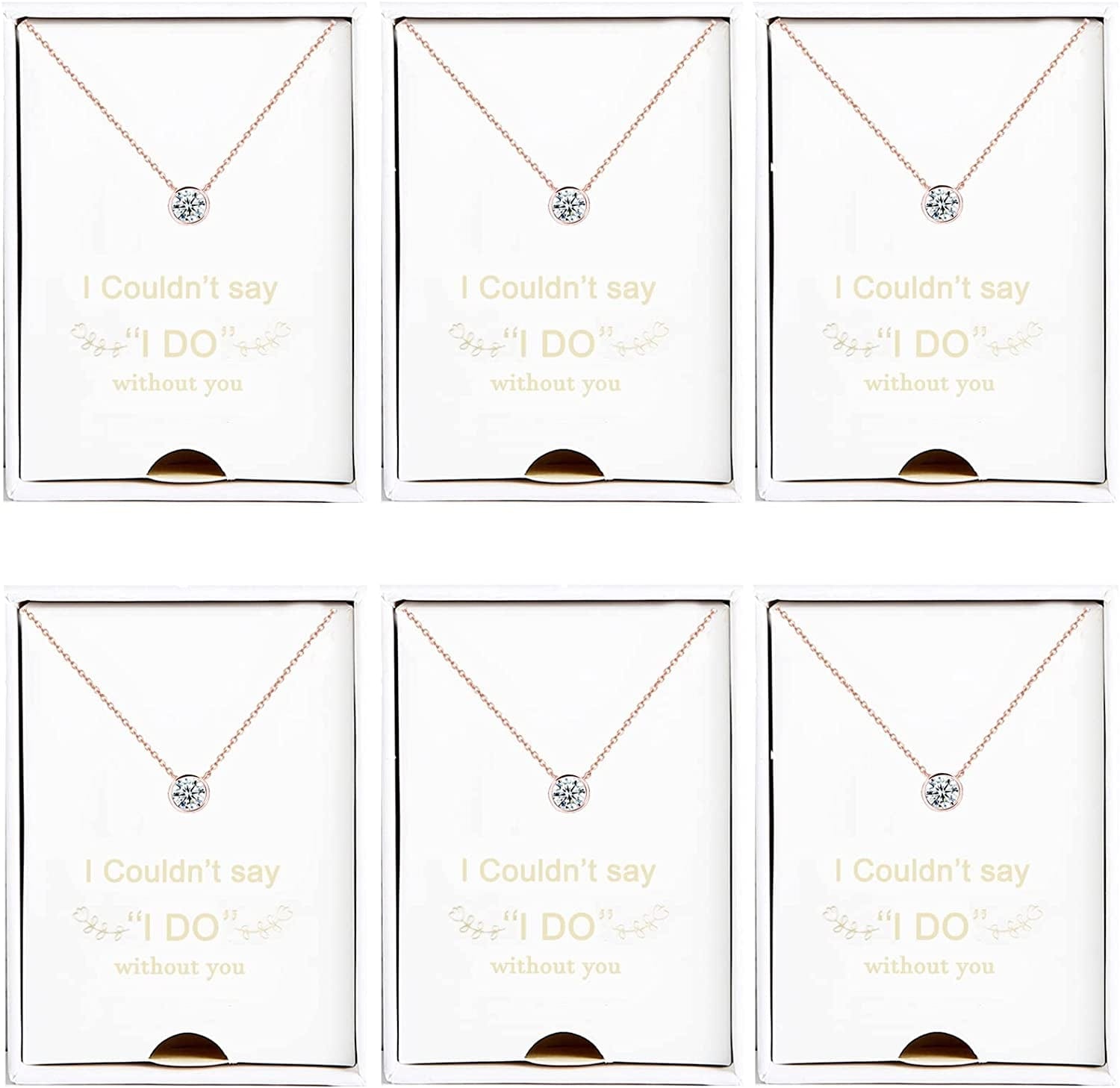 Bridesmaid Necklace Gifts I Couldn'T Say I Do without You 14K Rose Gold Plated Cubic Zirconia Diamond Necklace round Diamond Pendant Bridesmaid Proposal Gift Necklace Set of 1/4/6 round-rose golden-6