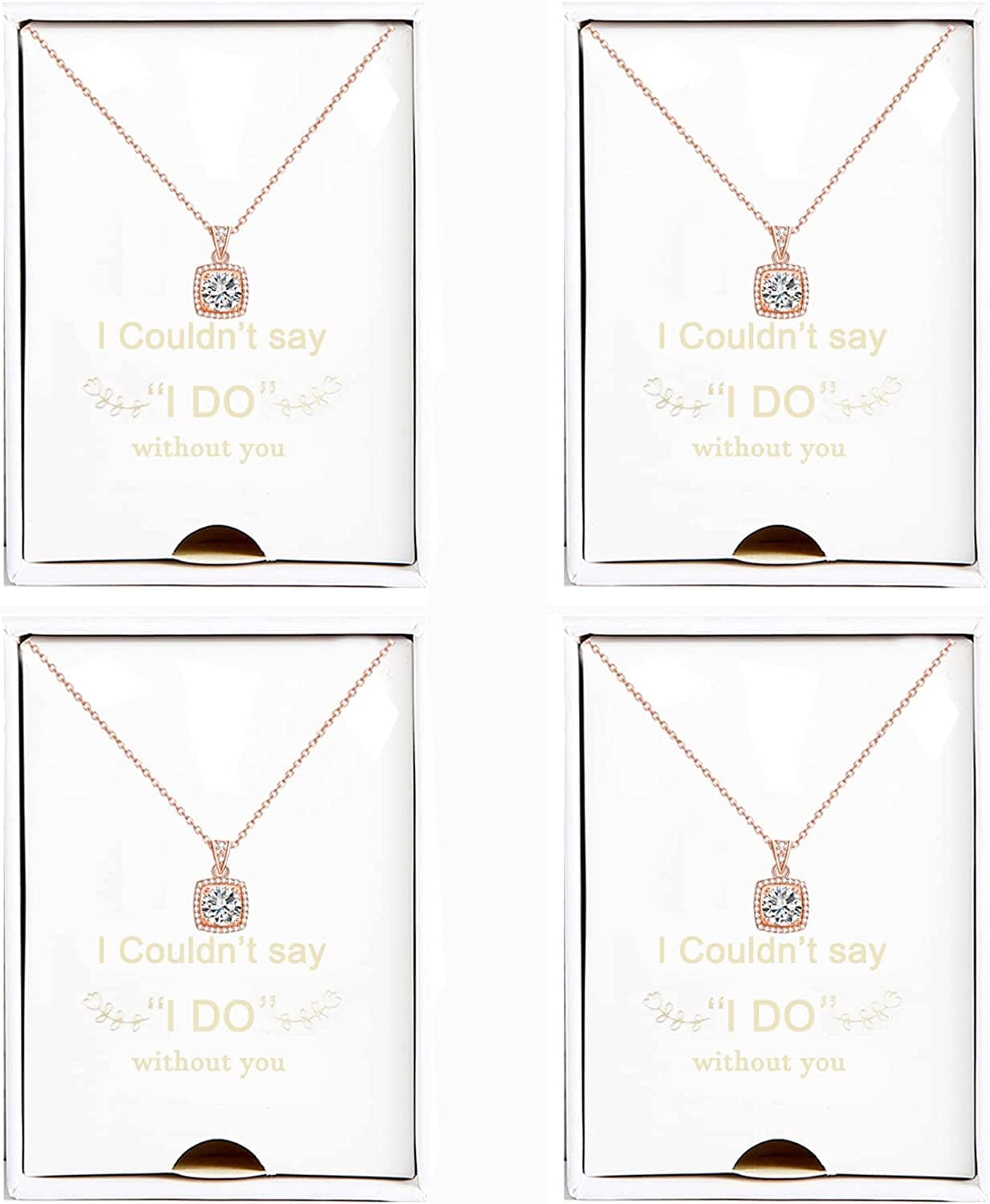 Bridesmaid Necklace Gifts I Couldn'T Say I Do without You 14K Rose Gold Plated Cubic Zirconia Diamond Necklace round Diamond Pendant Bridesmaid Proposal Gift Necklace Set of 1/4/6 big rose golden-4