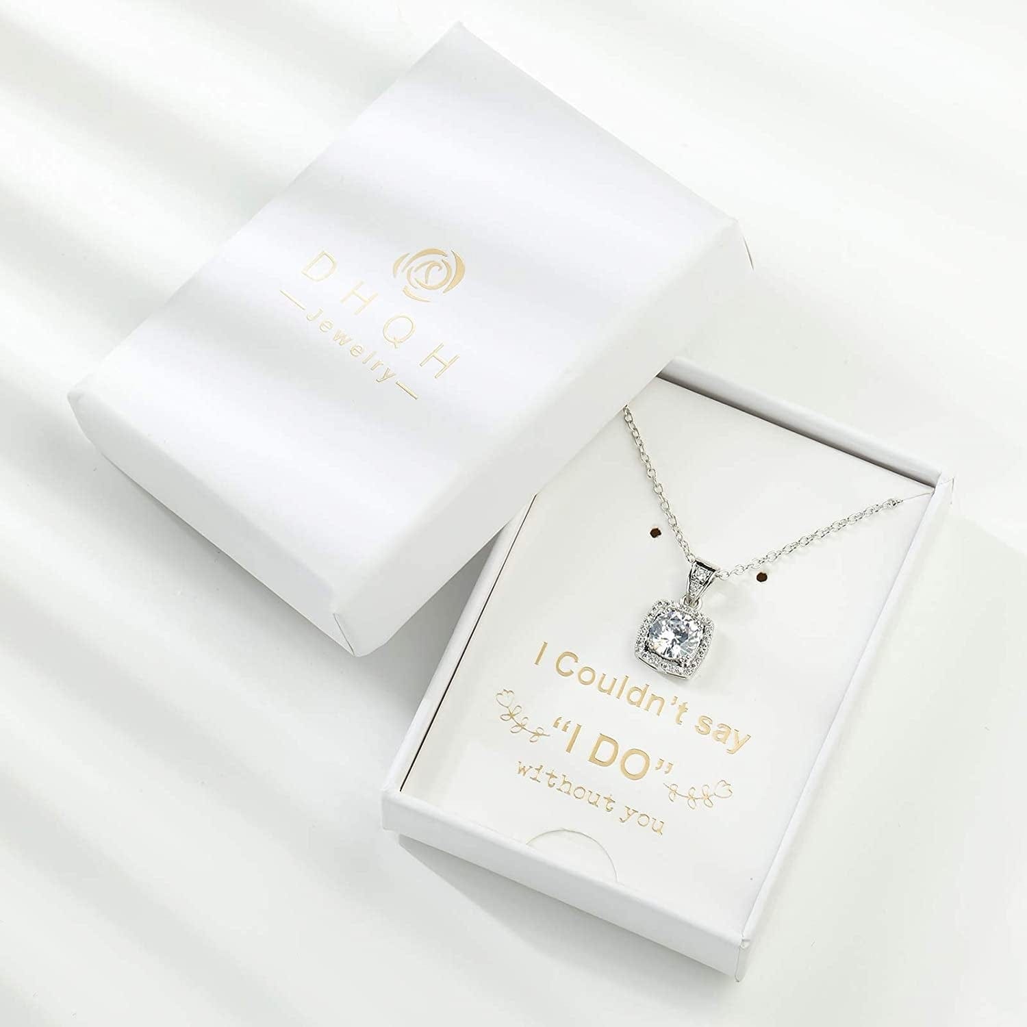 Bridesmaid Necklace Gifts I Couldn'T Say I Do without You 14K Rose Gold Plated Cubic Zirconia Diamond Necklace round Diamond Pendant Bridesmaid Proposal Gift Necklace Set of 1/4/6