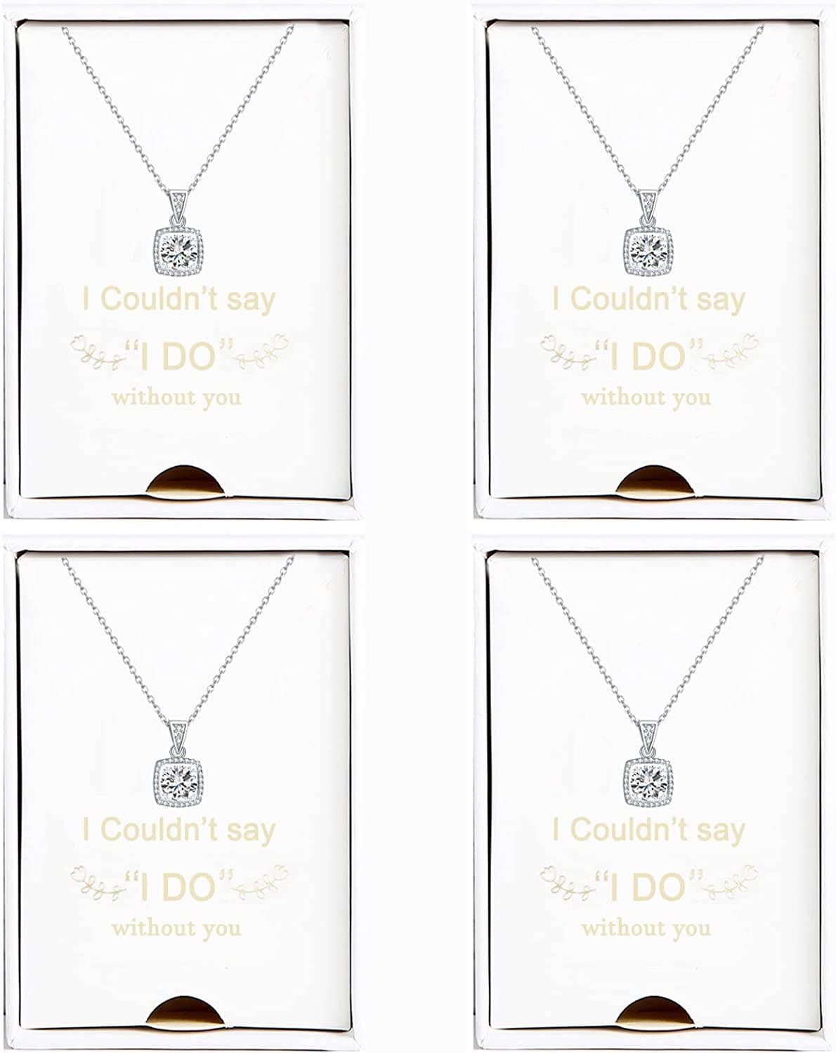 Bridesmaid Necklace Gifts I Couldn'T Say I Do without You 14K Rose Gold Plated Cubic Zirconia Diamond Necklace round Diamond Pendant Bridesmaid Proposal Gift Necklace Set of 1/4/6 big-4