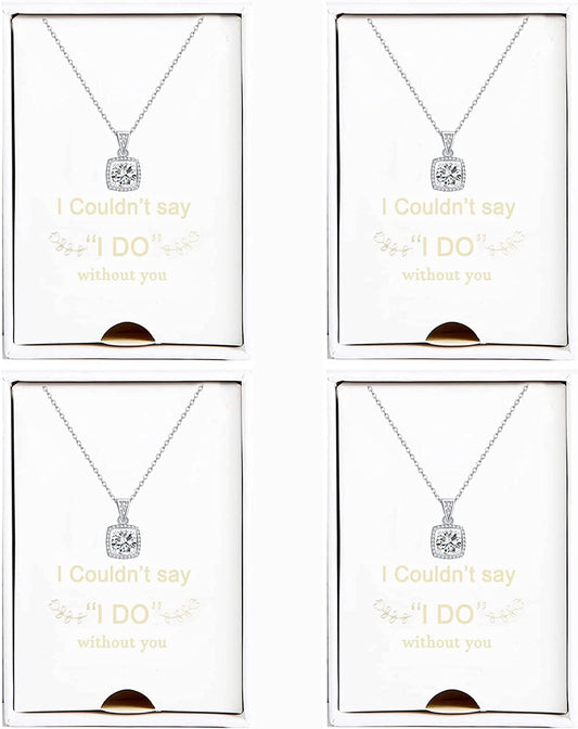 Bridesmaid Necklace Gifts I Couldn'T Say I Do without You 14K Rose Gold Plated Cubic Zirconia Diamond Necklace round Diamond Pendant Bridesmaid Proposal Gift Necklace Set of 1/4/6 big-4