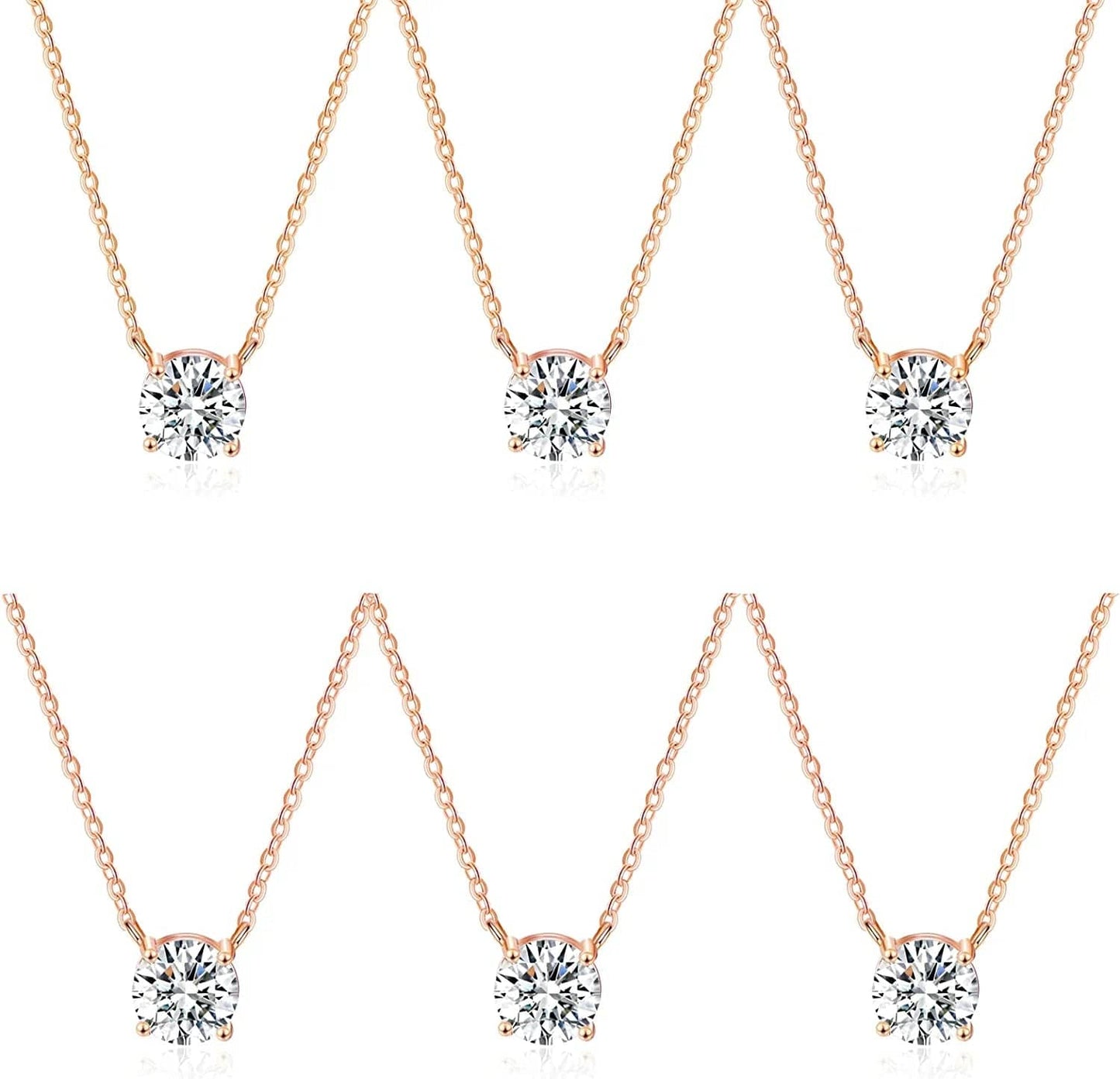 Bridesmaid Proposal Gifts CZ Tearsdrop Earrings Necklace Set Crystals Pendant Necklaces Jewelry Sets for Bridal Bridesmaids Prom Wedding I-Rose Gold Necklace set of 6