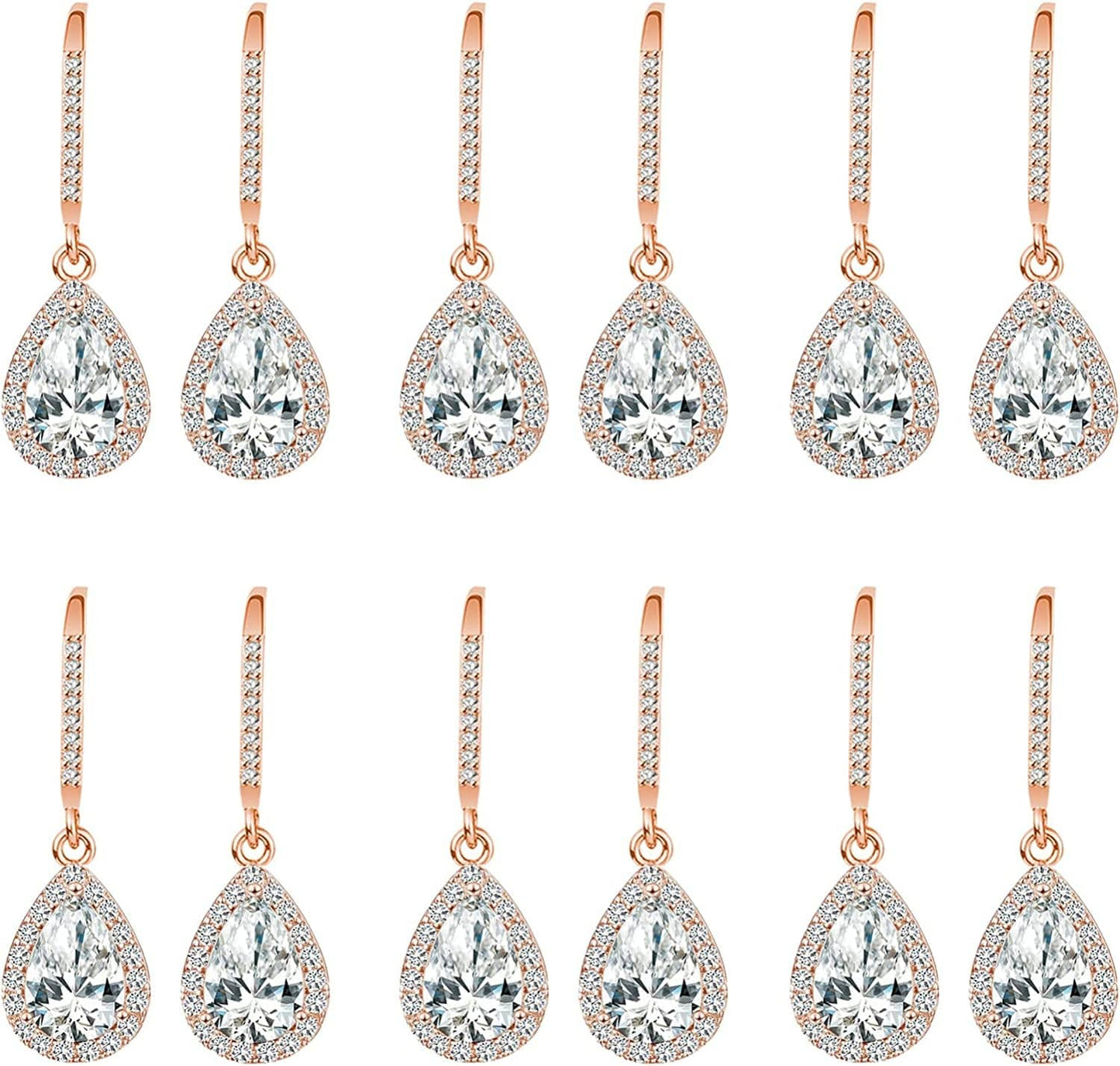 Bridesmaids Gift I Couldn'T Say I Do without You Teardrop Wedding Earrings Cubic Zirconia Dangle Drop Earring Bridesmaid Proposal Gifts Sets Ear hook rose