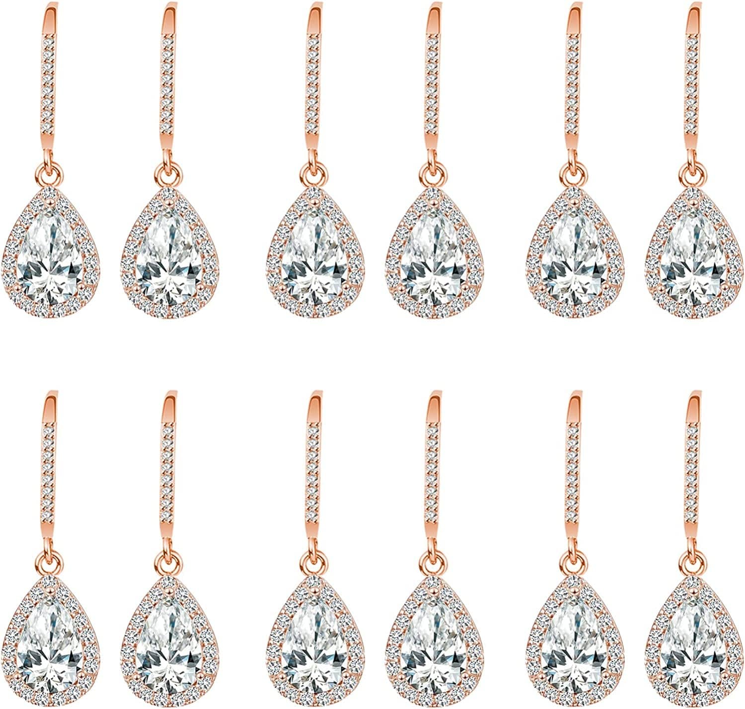 Bridesmaids Gift I Couldn'T Say I Do without You Teardrop Wedding Earrings Cubic Zirconia Dangle Drop Earring Bridesmaid Proposal Gifts Sets Ear hook rose