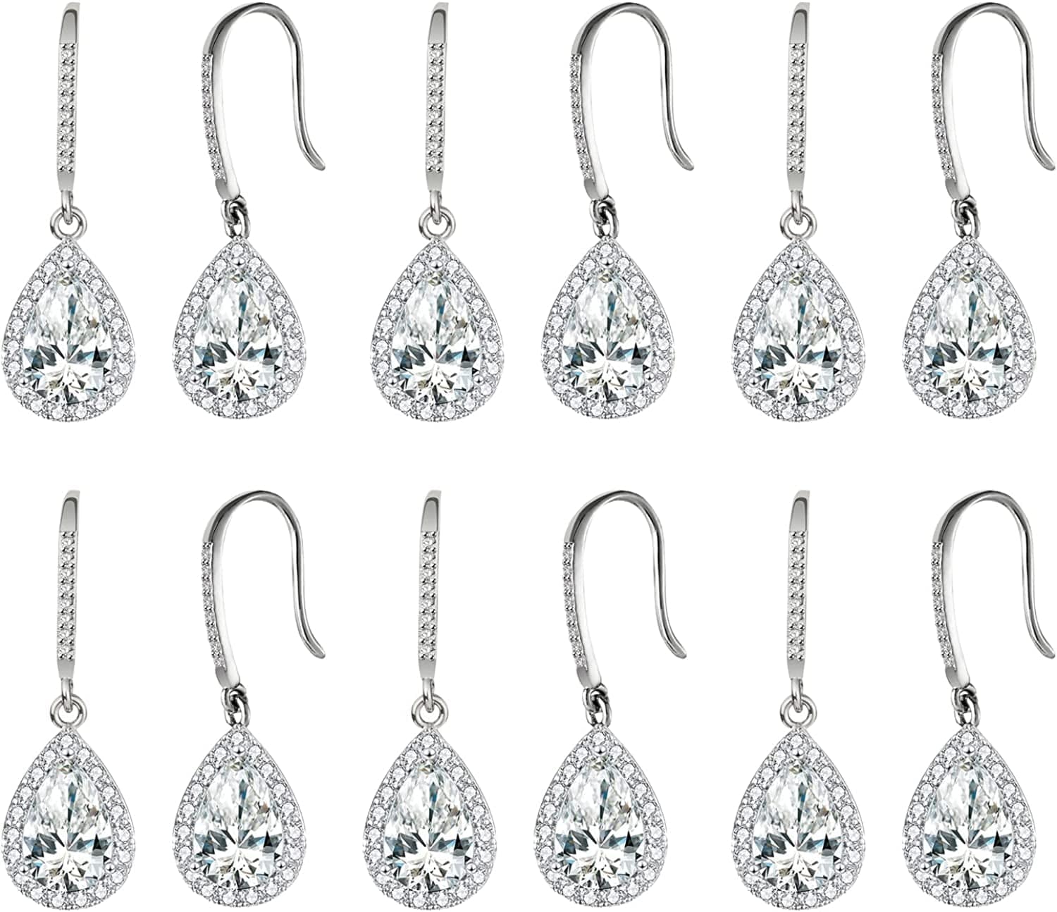 Bridesmaids Gift I Couldn'T Say I Do without You Teardrop Wedding Earrings Cubic Zirconia Dangle Drop Earring Bridesmaid Proposal Gifts Sets 6set-drop-new