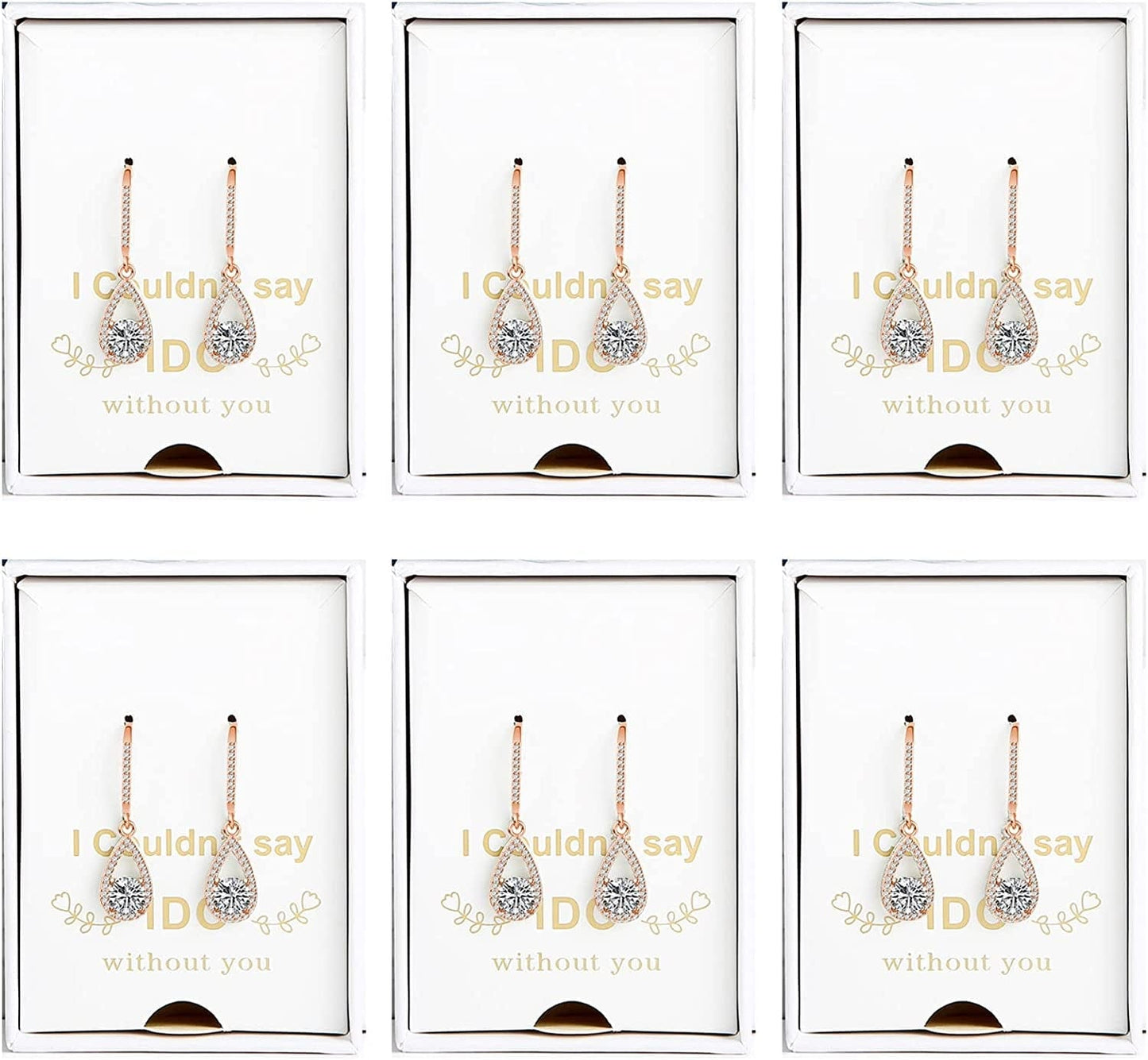 Bridesmaids Gift I Couldn'T Say I Do without You Teardrop Wedding Earrings Cubic Zirconia Dangle Drop Earring Bridesmaid Proposal Gifts Sets rose golden drop-6