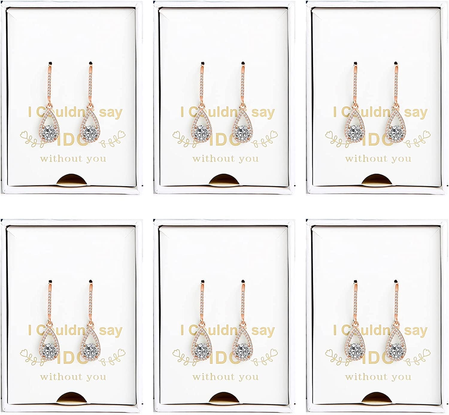 Bridesmaids Gift I Couldn'T Say I Do without You Teardrop Wedding Earrings Cubic Zirconia Dangle Drop Earring Bridesmaid Proposal Gifts Sets rose golden drop-6