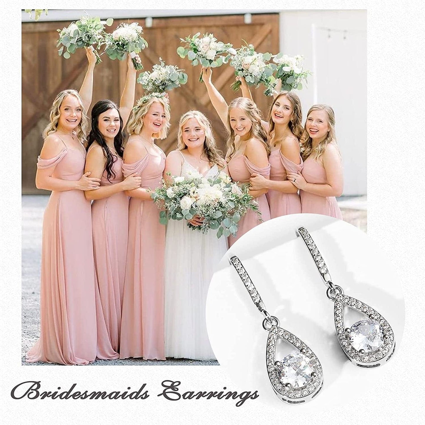 Bridesmaids Gift I Couldn'T Say I Do without You Teardrop Wedding Earrings Cubic Zirconia Dangle Drop Earring Bridesmaid Proposal Gifts Sets