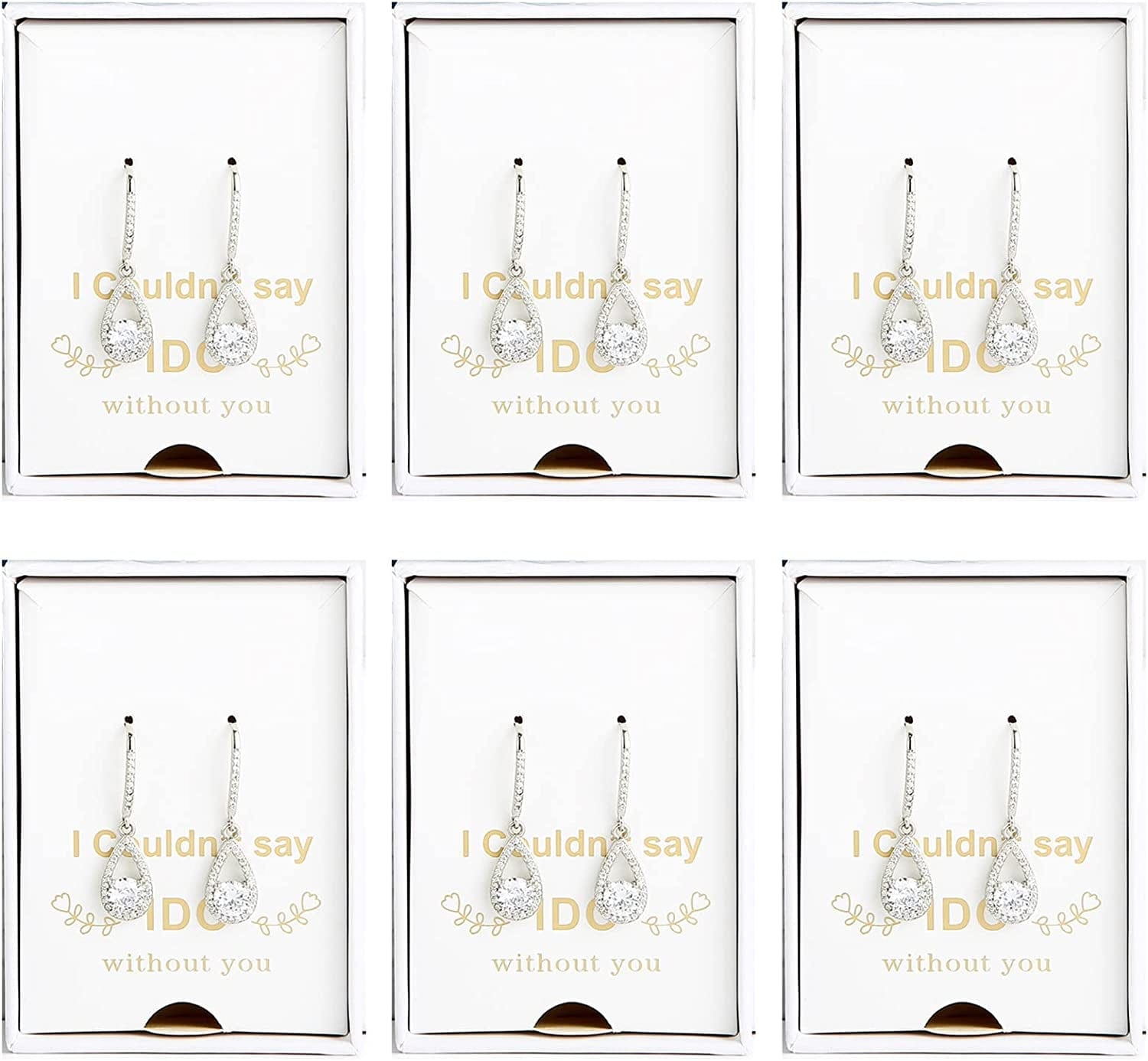 Bridesmaids Gift I Couldn'T Say I Do without You Teardrop Wedding Earrings Cubic Zirconia Dangle Drop Earring Bridesmaid Proposal Gifts Sets silvery drop-6