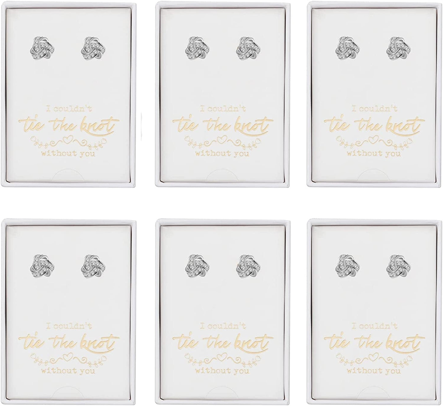 Bridesmaids Gift Set I Couldn'T Tie the Knot without You Wedding Jewelry Stud Earrings Bridesmaids Gifts Love Knot Earrings Rose Gold Proposal Gift Earring Set of 4/6 New-silvery