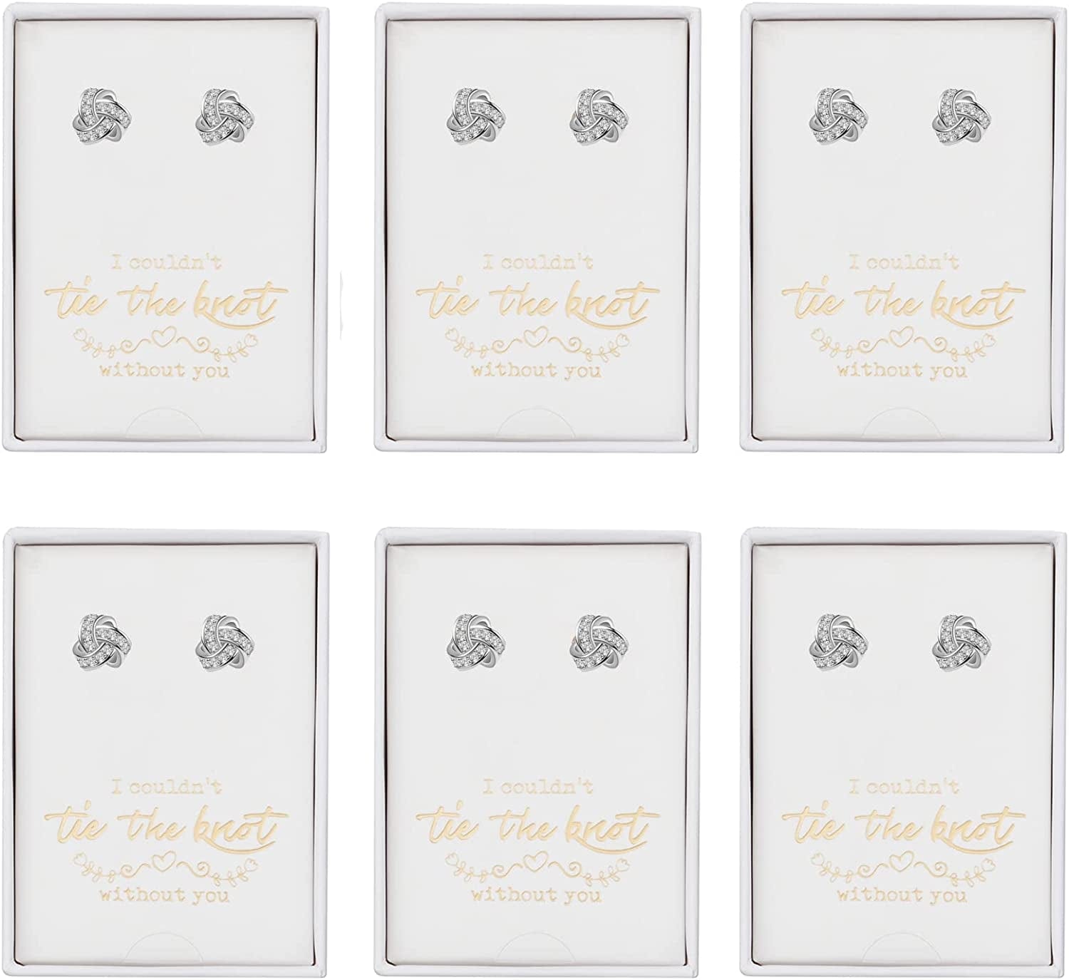 Bridesmaids Gift Set I Couldn'T Tie the Knot without You Wedding Jewelry Stud Earrings Bridesmaids Gifts Love Knot Earrings Rose Gold Proposal Gift Earring Set of 4/6 New-silvery